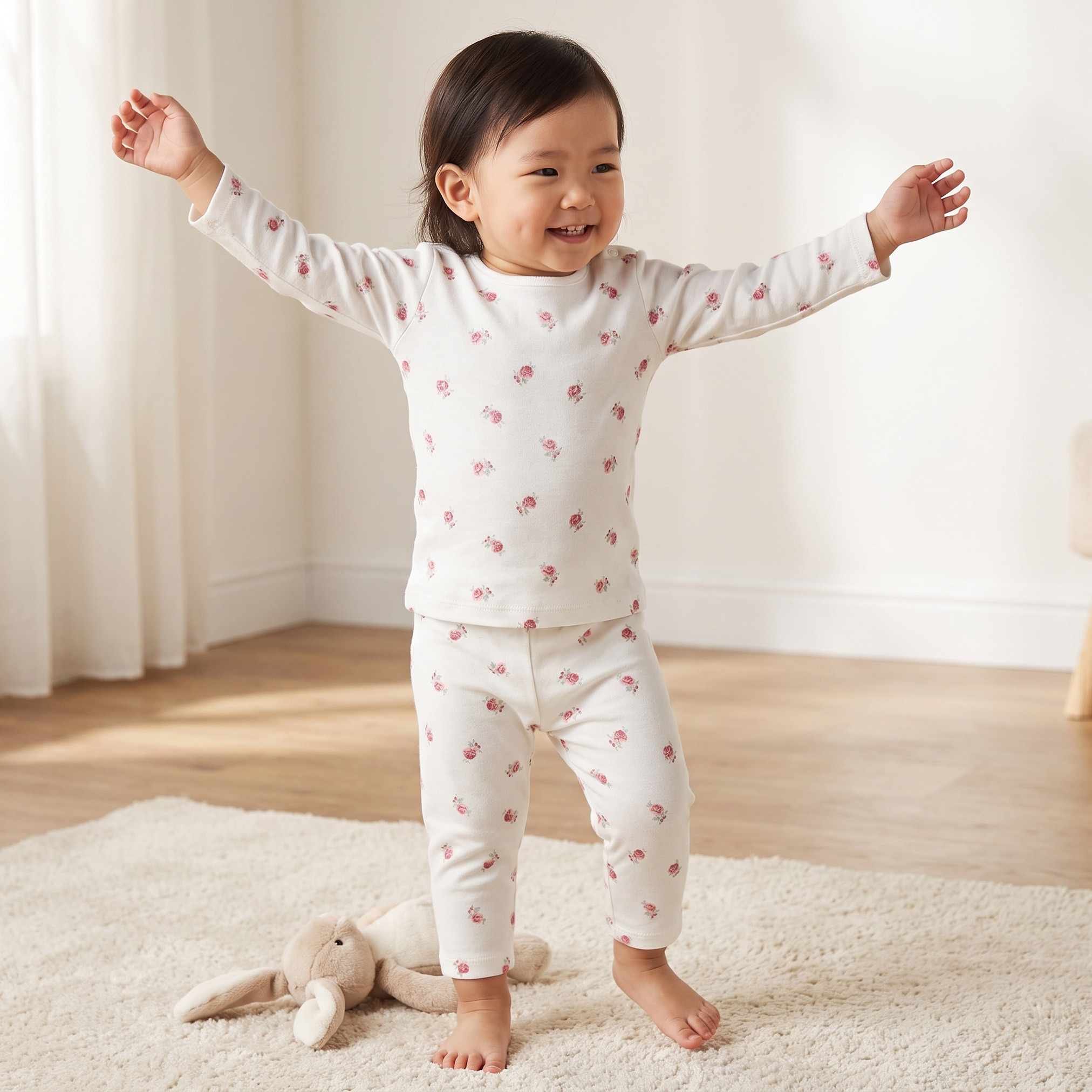 Juniors Cotton Crew Neck Long Sleeves Pyjama Set with Floral Print-baby-girls-clothing-nightwear-pyjamasets-image-1
