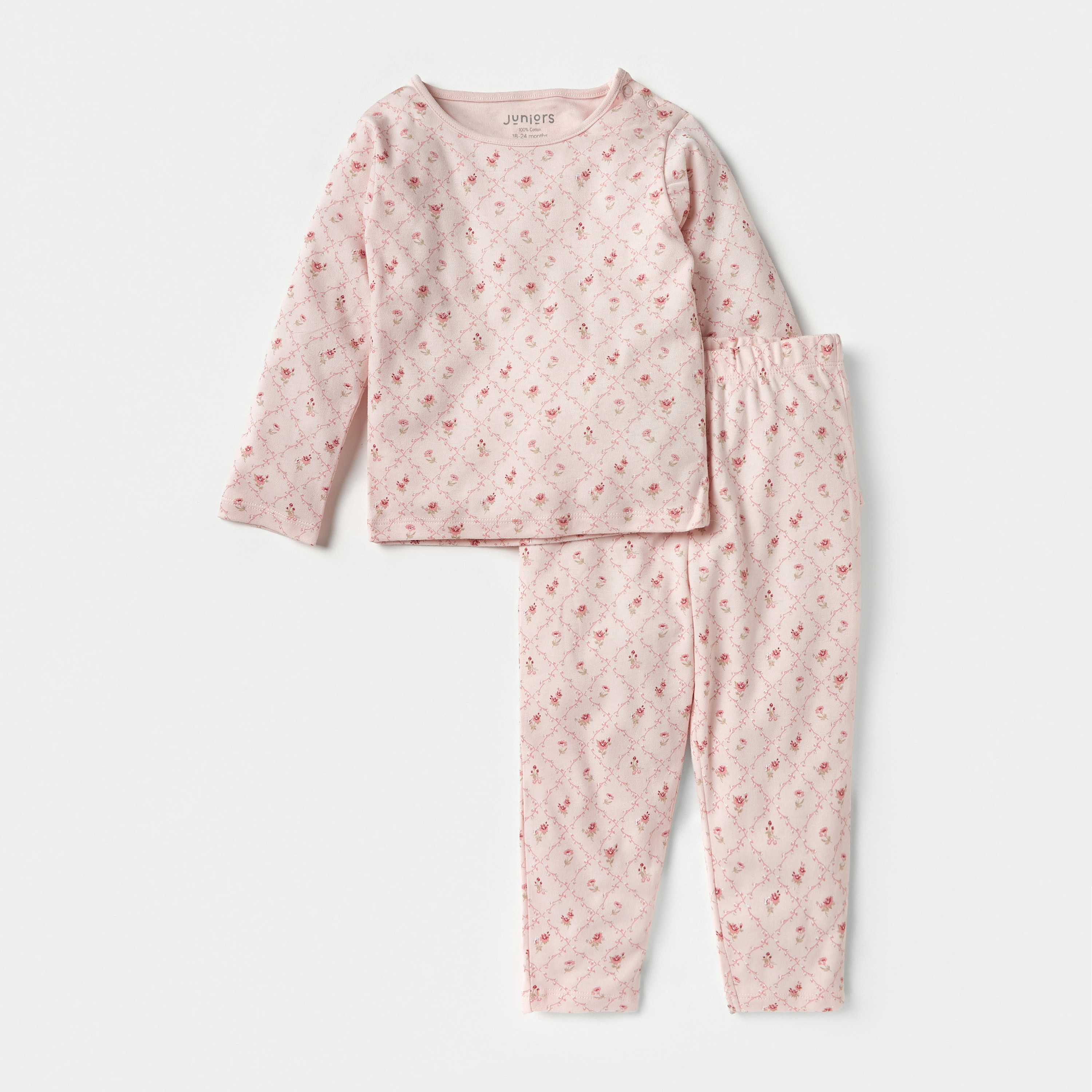 Juniors All-Over Floral Print T-shirt and Pyjama Set-baby-girls-clothing-nightwear-pyjamasets-image-1