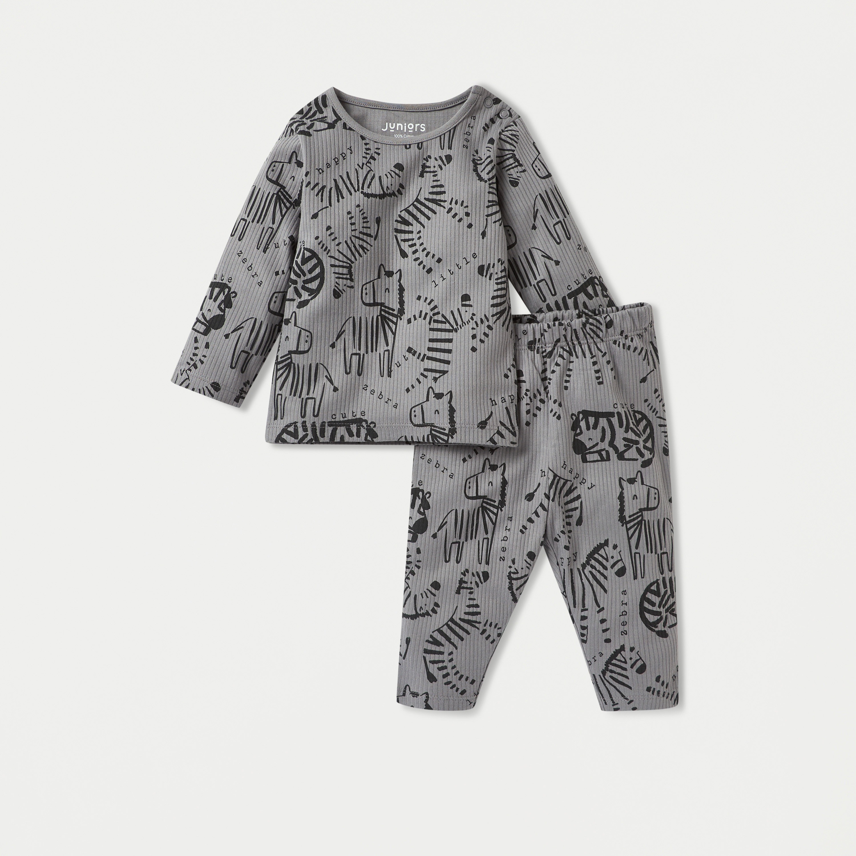 Juniors Cotton Crew Neck Long Sleeves Pyjama Set with Animal Print-baby-girls-clothing-nightwear-pyjamasets-image-1