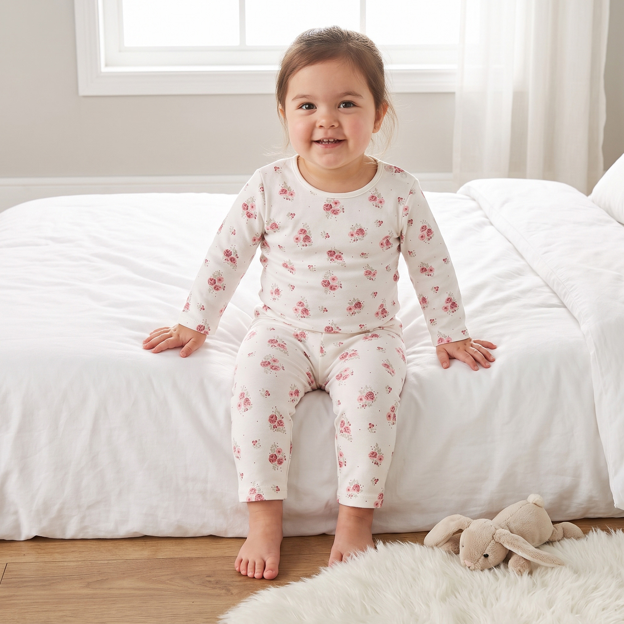Juniors Cotton Crew Neck Long Sleeves Pyjama Set with Floral Print-baby-girls-clothing-nightwear-pyjamasets-image-1