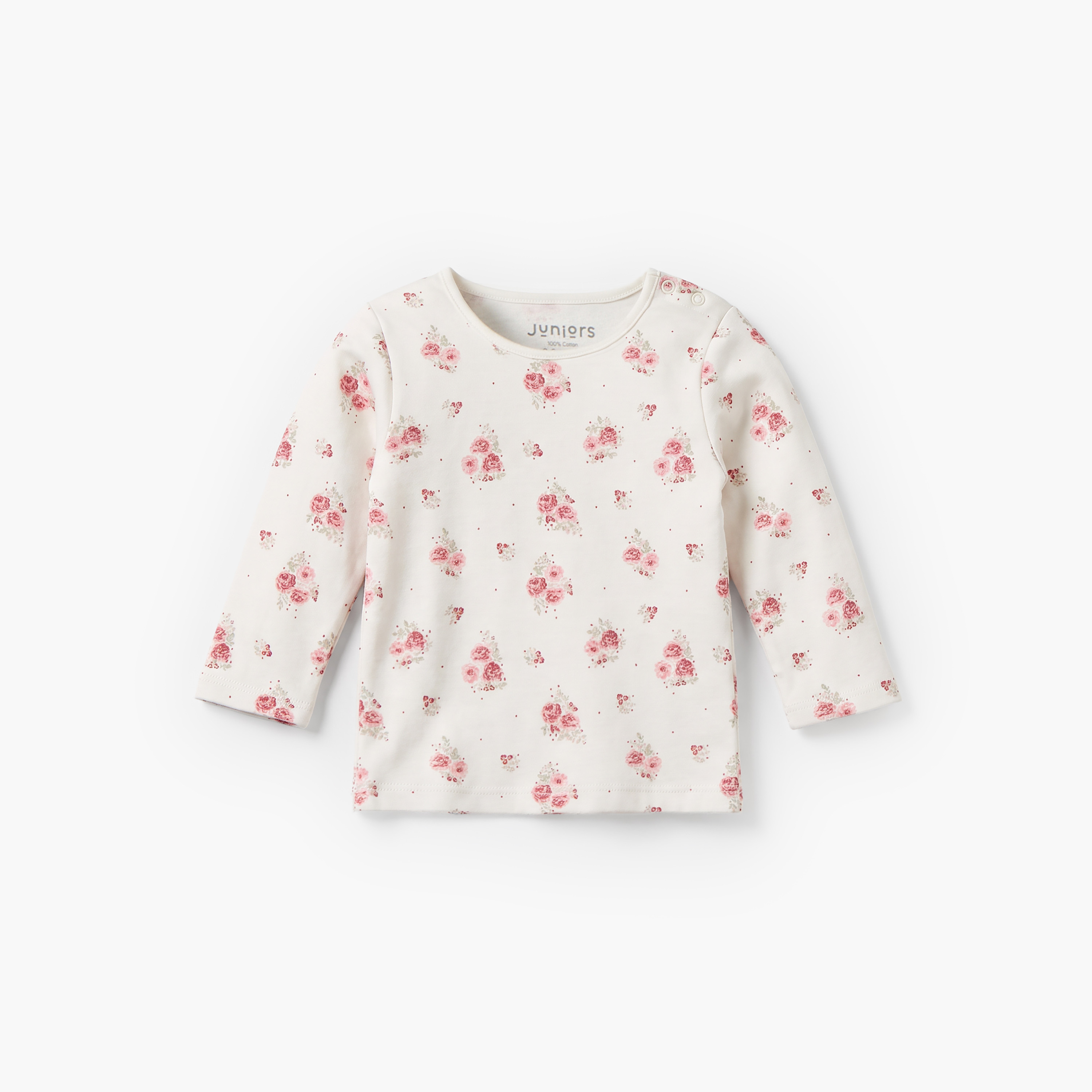 Juniors Cotton Crew Neck Long Sleeves Pyjama Set with Floral Print-baby-girls-clothing-nightwear-pyjamasets-image-3