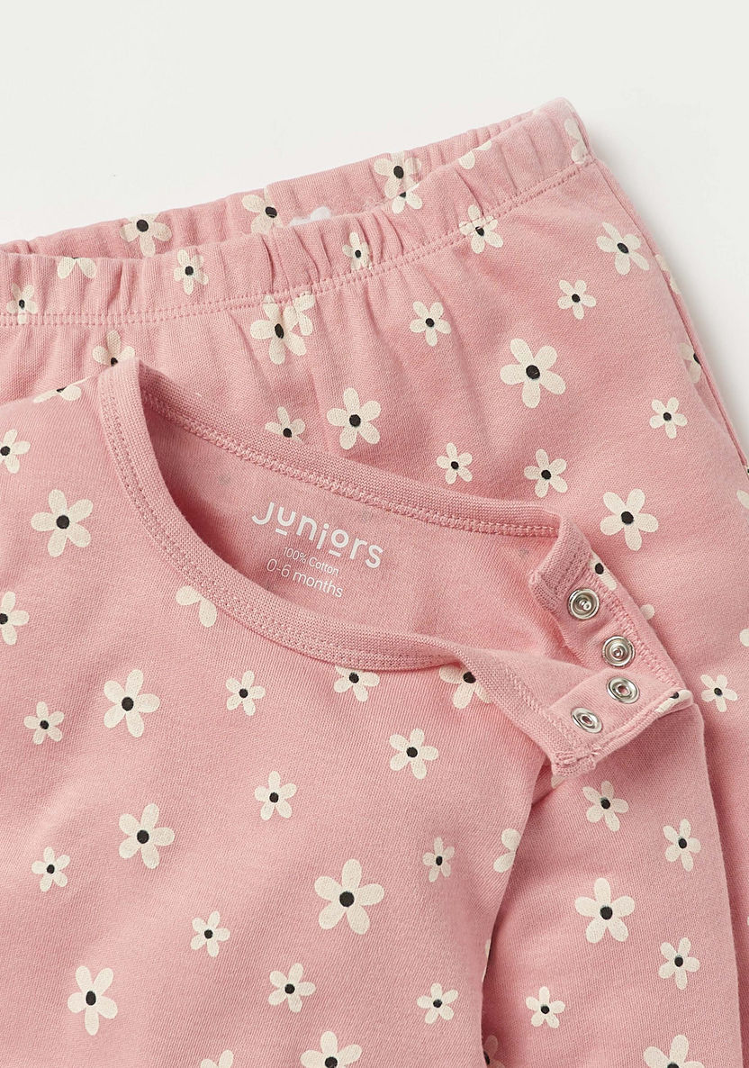Juniors All-Over Floral Print T-shirt and Pyjama Set-Pyjama Sets-image-3