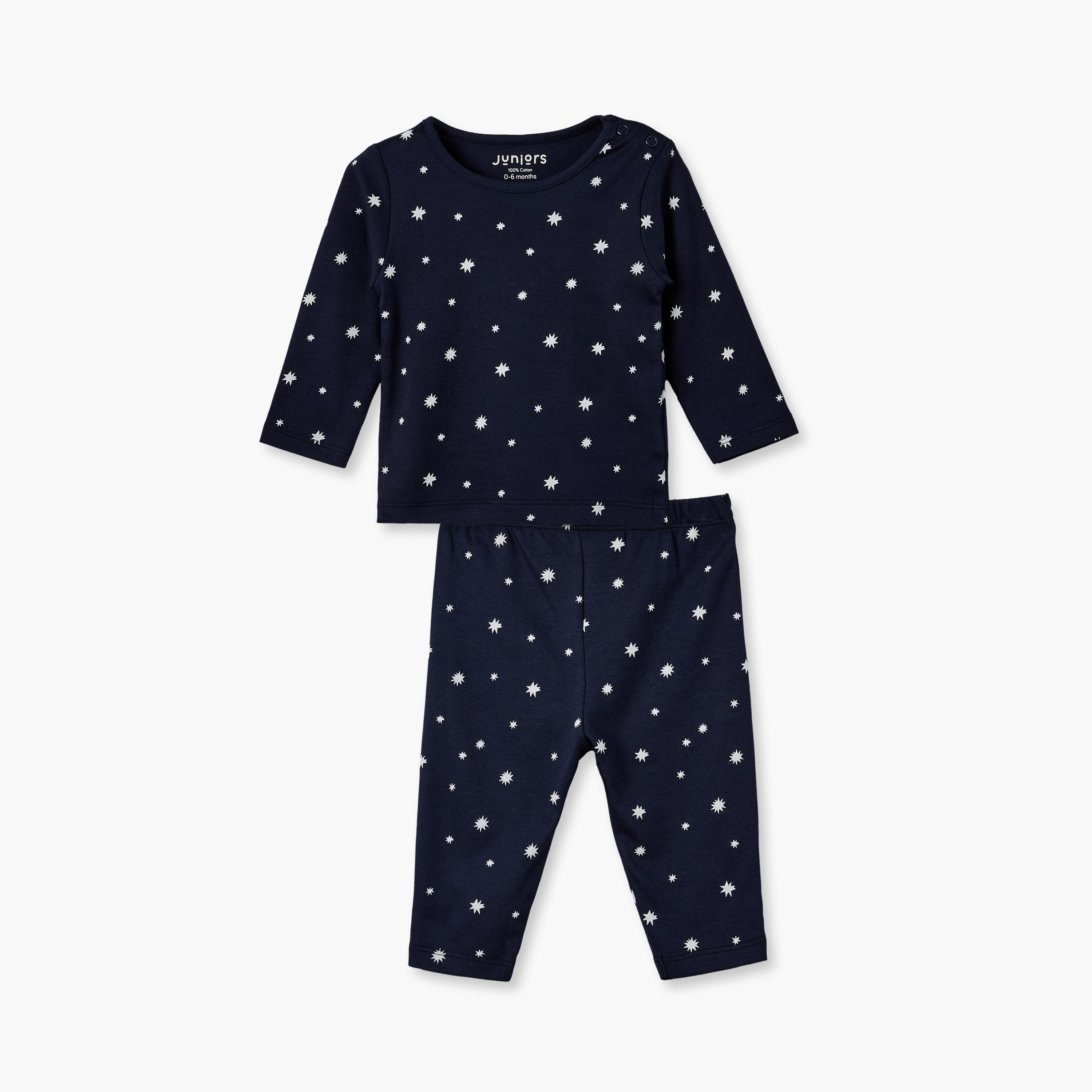 Juniors Cotton Crew Neck Long Sleeves Pyjama Set with Star Print-baby-boys-clothing-nightwear-pyjamasets-image-1