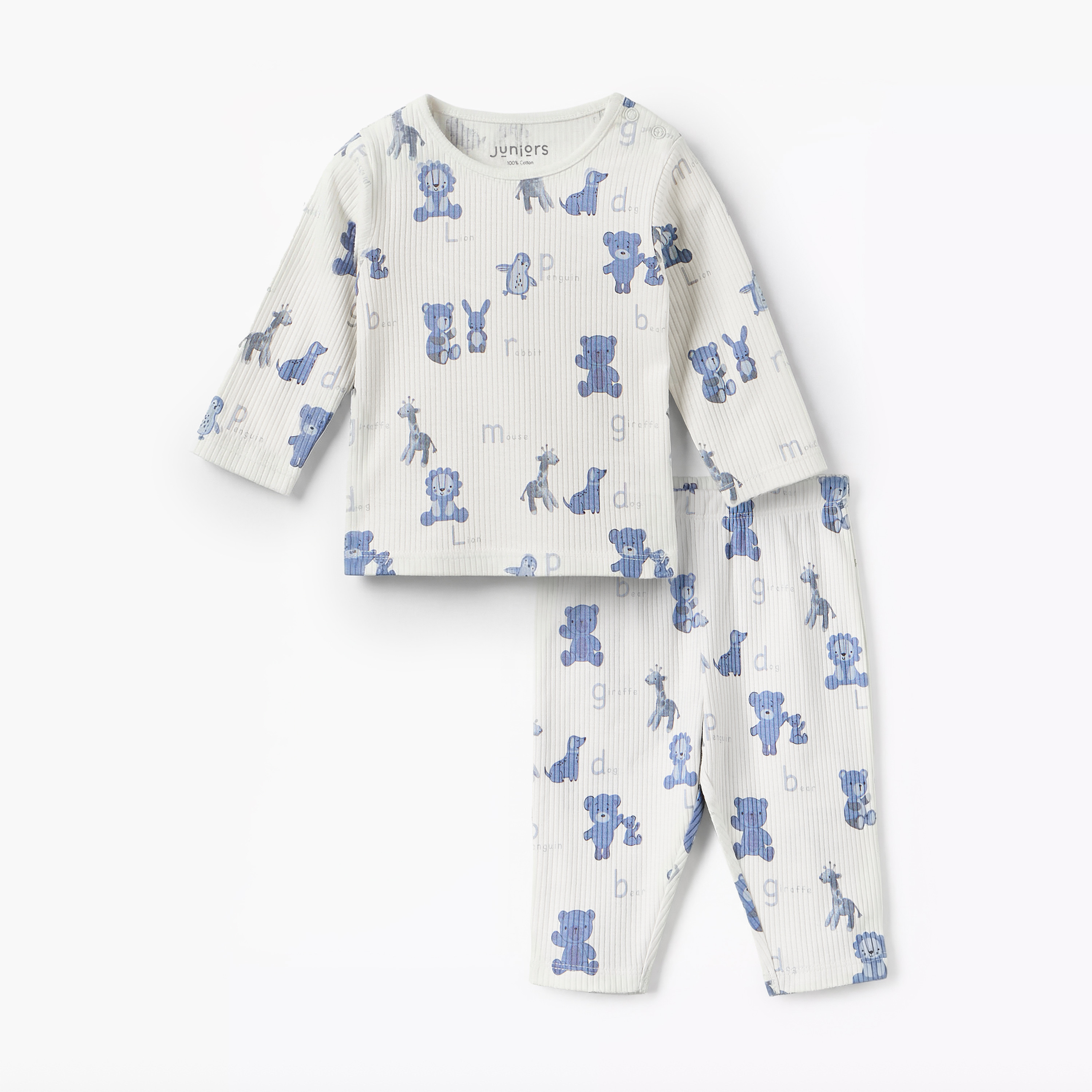 Juniors Cotton Round Neck Long Sleeves Pyjama Set with Print-baby-boys-clothing-nightwear-pyjamasets-image-2