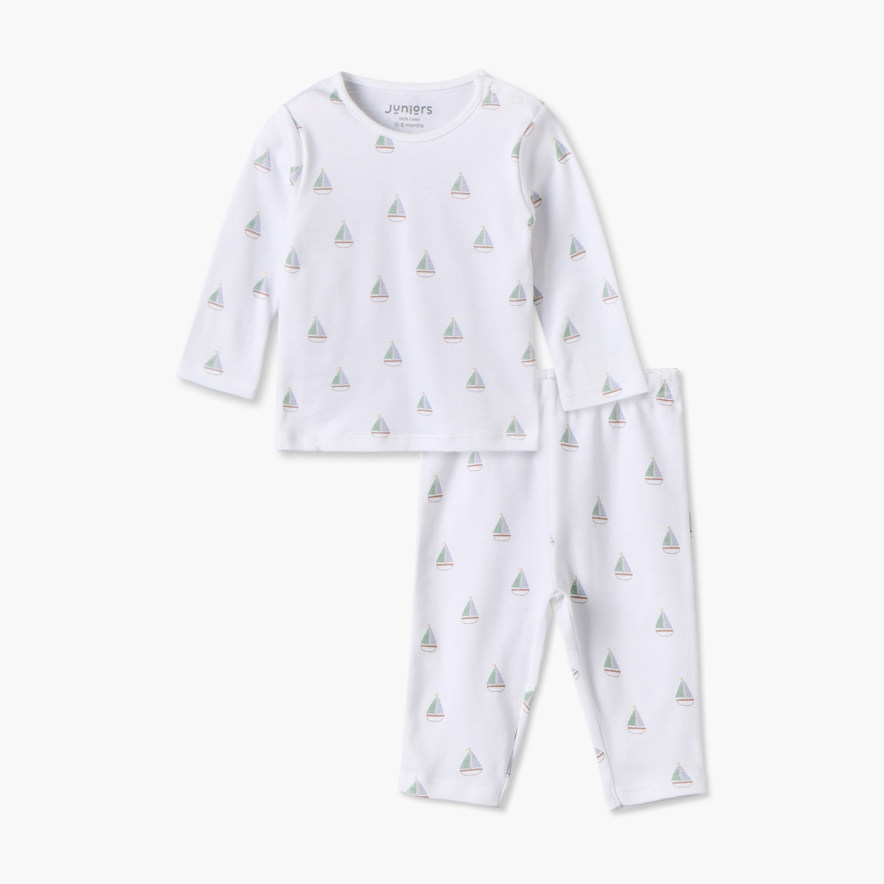 طقم بيجاما قطني بياقة مستديرة وأكمام طويلة بطبعة قارب شراعي من جونيورز-baby-boys-clothing-nightwear-pyjamasets-image-2
