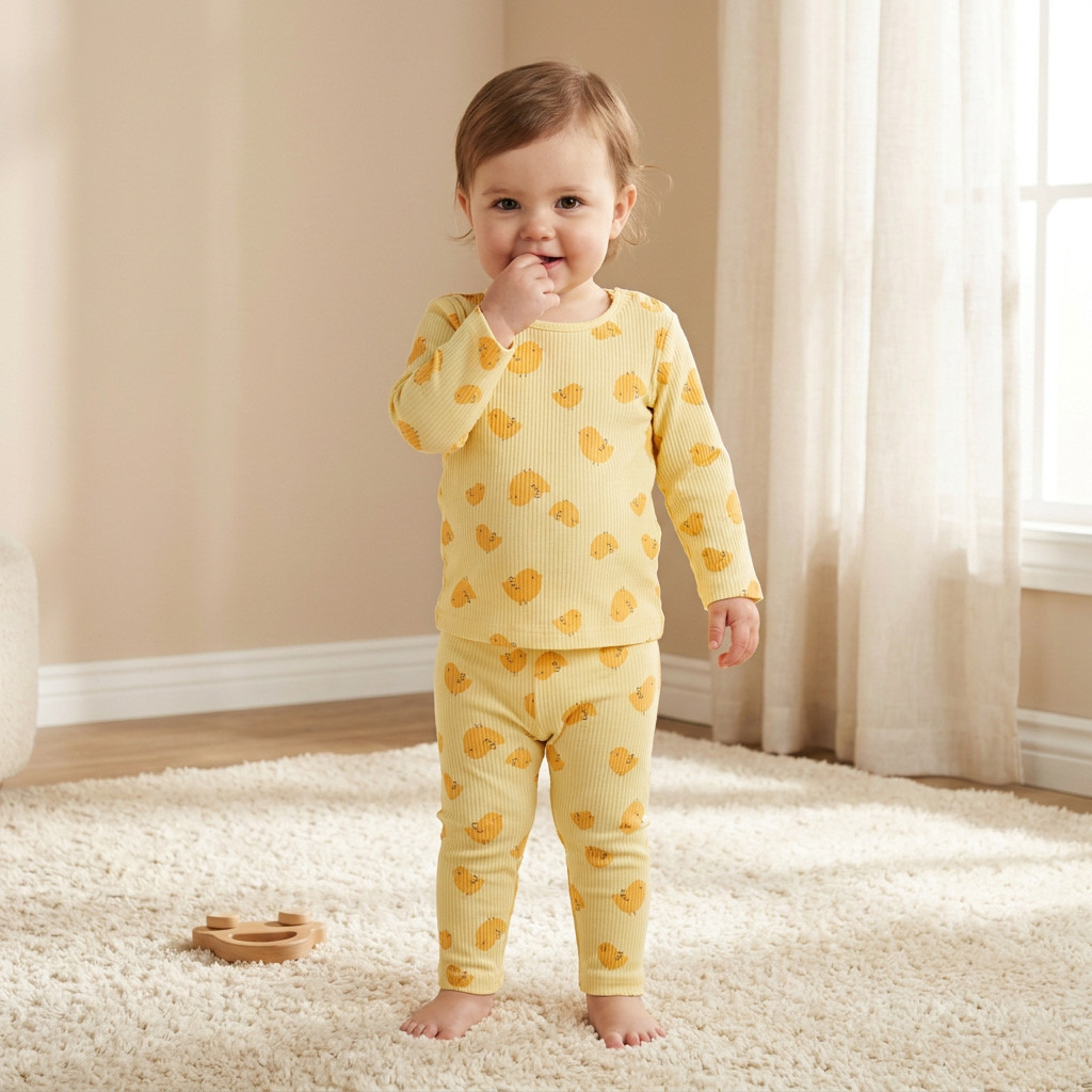 طقم بيجاما قطن بطبعات طيور وياقة مستديرة وأكمام طويلة من جونيورز-baby-girls-clothing-nightwear-pyjamasets-image-1