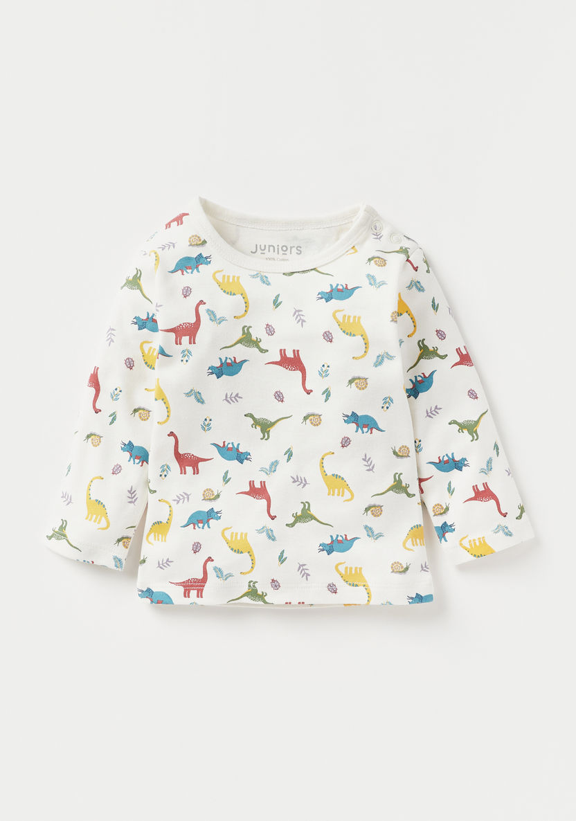 Juniors All-Over Dinosaur Print Long Sleeves T-shirt and Elasticated Pyjama Set-Pyjama Sets-image-1