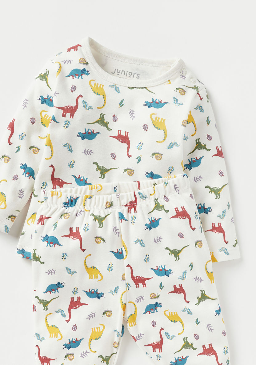 Juniors All-Over Dinosaur Print Long Sleeves T-shirt and Elasticated Pyjama Set-Pyjama Sets-image-3