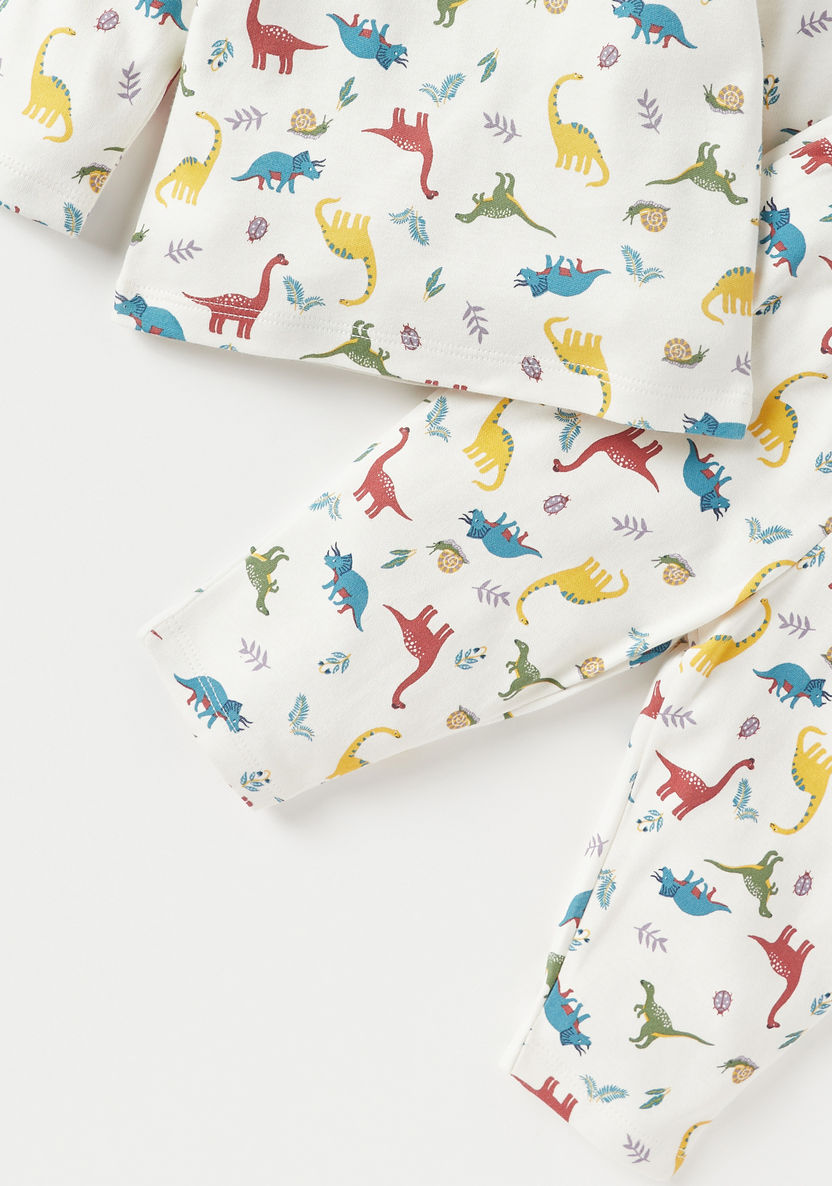 Juniors All-Over Dinosaur Print Long Sleeves T-shirt and Elasticated Pyjama Set-Pyjama Sets-image-4