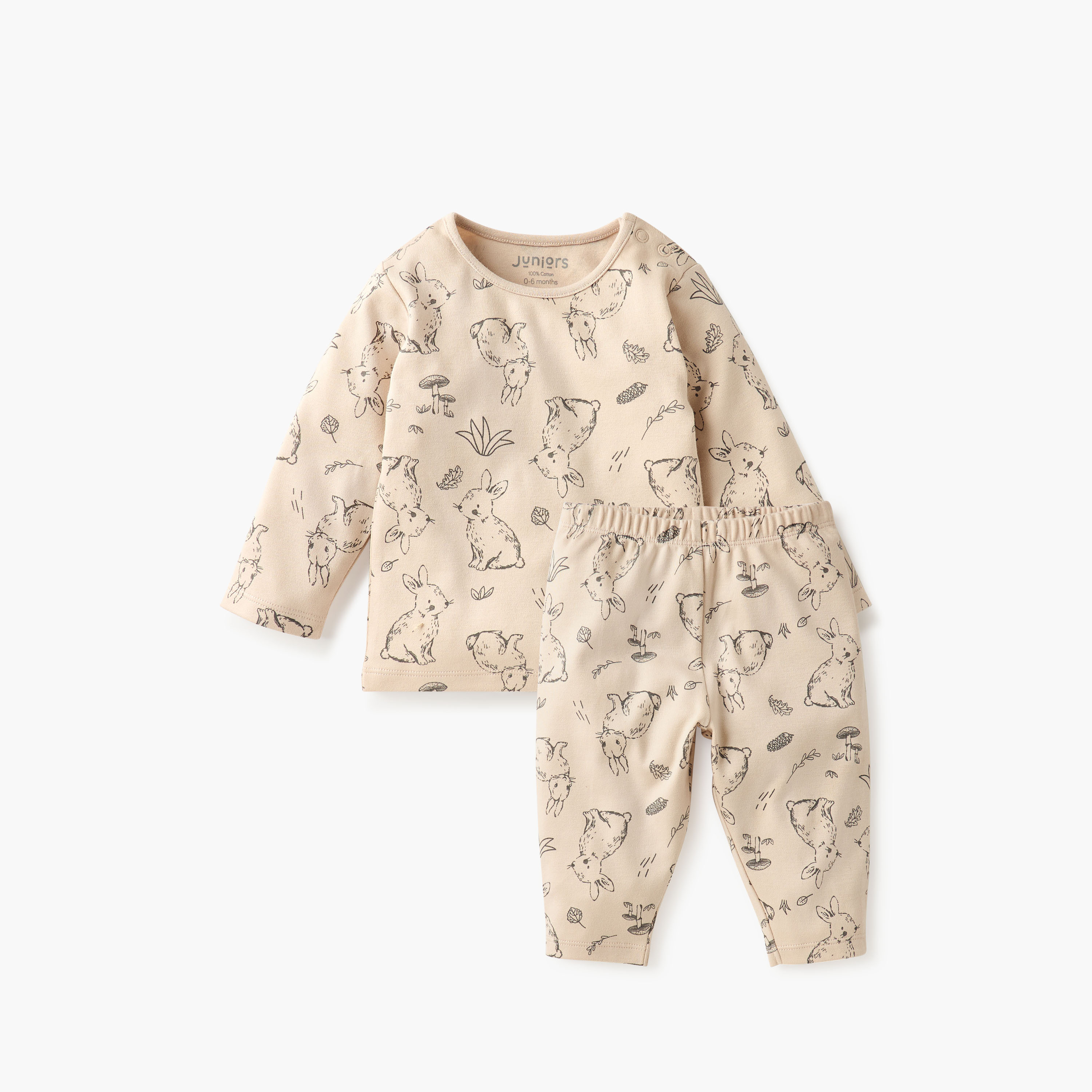 Juniors Bunny Print T-shirt and Pyjama Set-baby-girls-clothing-nightwear-pyjamasets-image-1