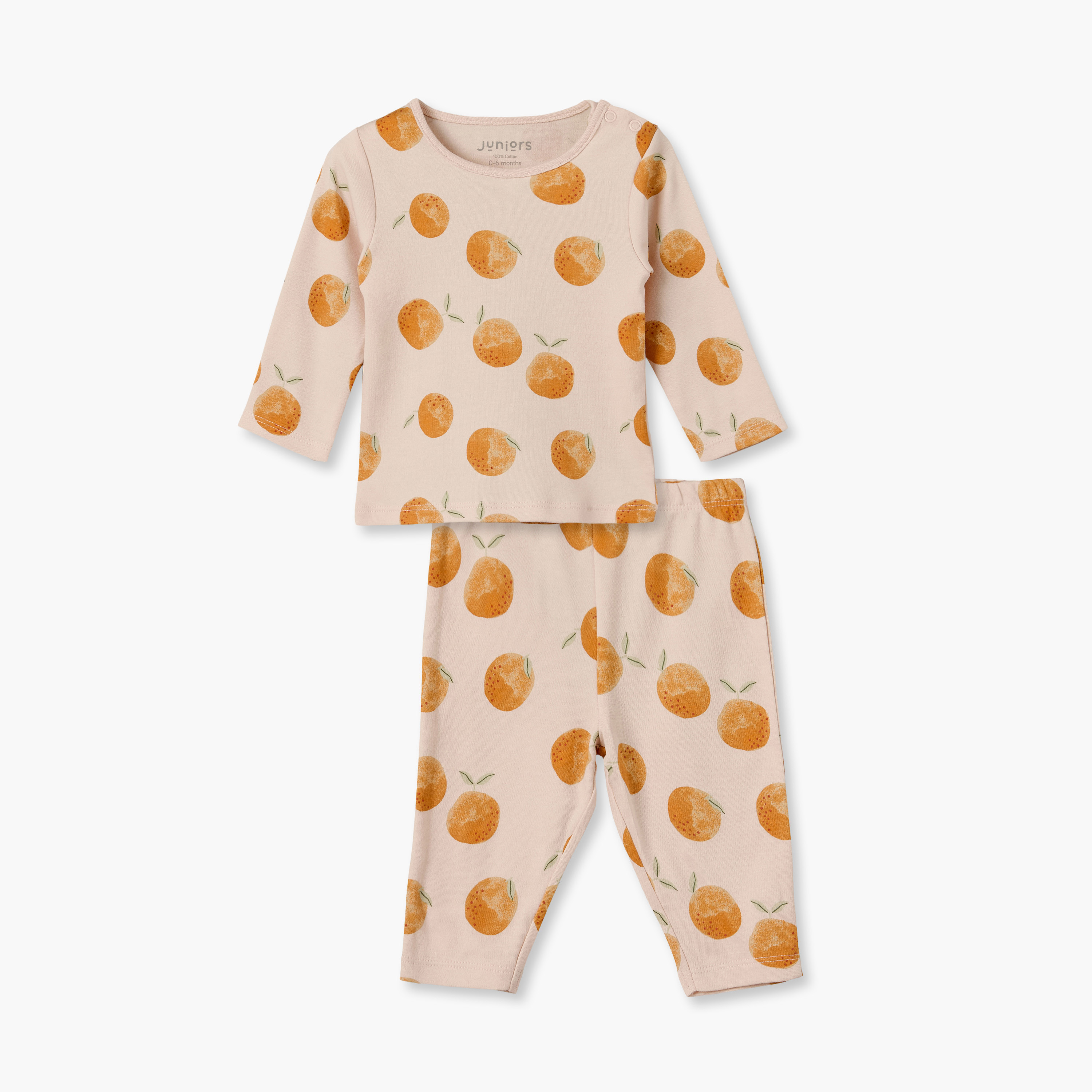 Juniors Cotton Crew Neck Long Sleeves Pyjama Set with Peach Fruit Print-baby-girls-clothing-nightwear-pyjamasets-image-1