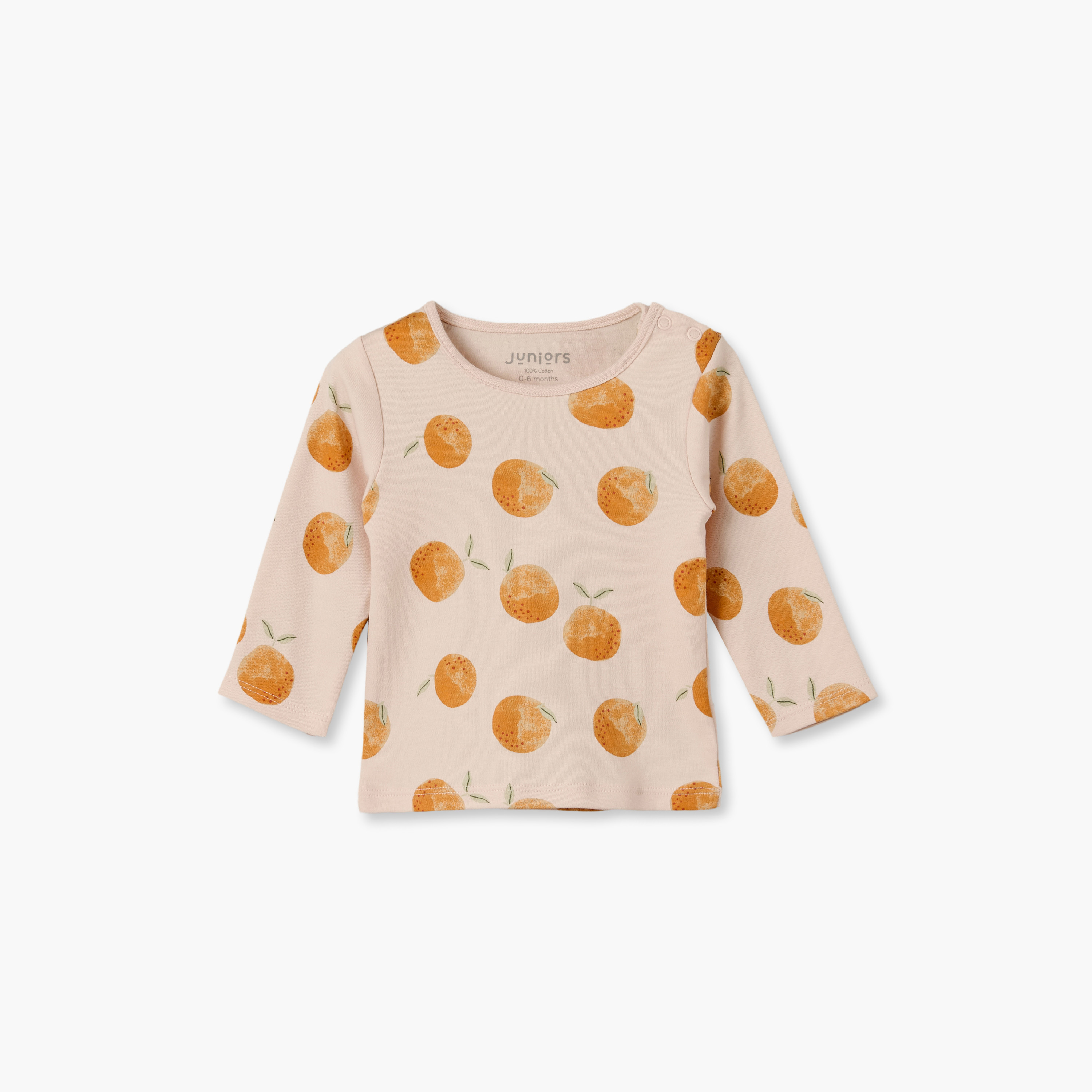 Juniors Cotton Crew Neck Long Sleeves Pyjama Set with Peach Fruit Print-baby-girls-clothing-nightwear-pyjamasets-image-2