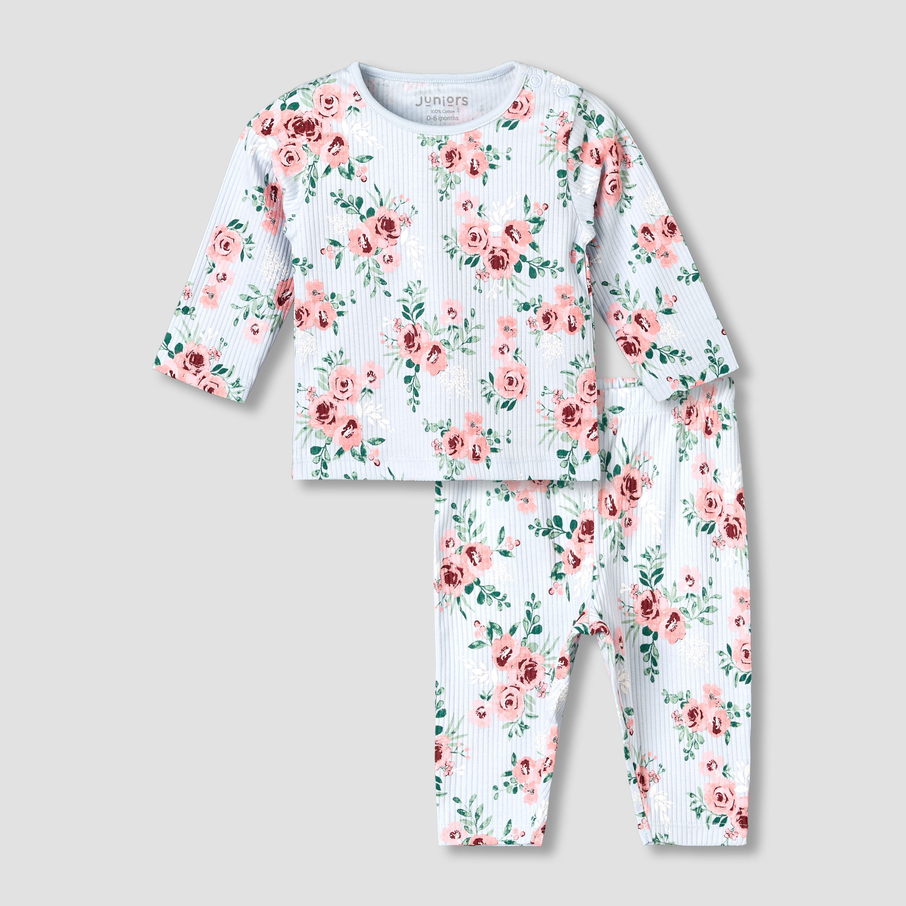 Juniors Cotton Long Sleeves Pyjama Set with Floral Print-baby-girls-clothing-nightwear-pyjamasets-image-2