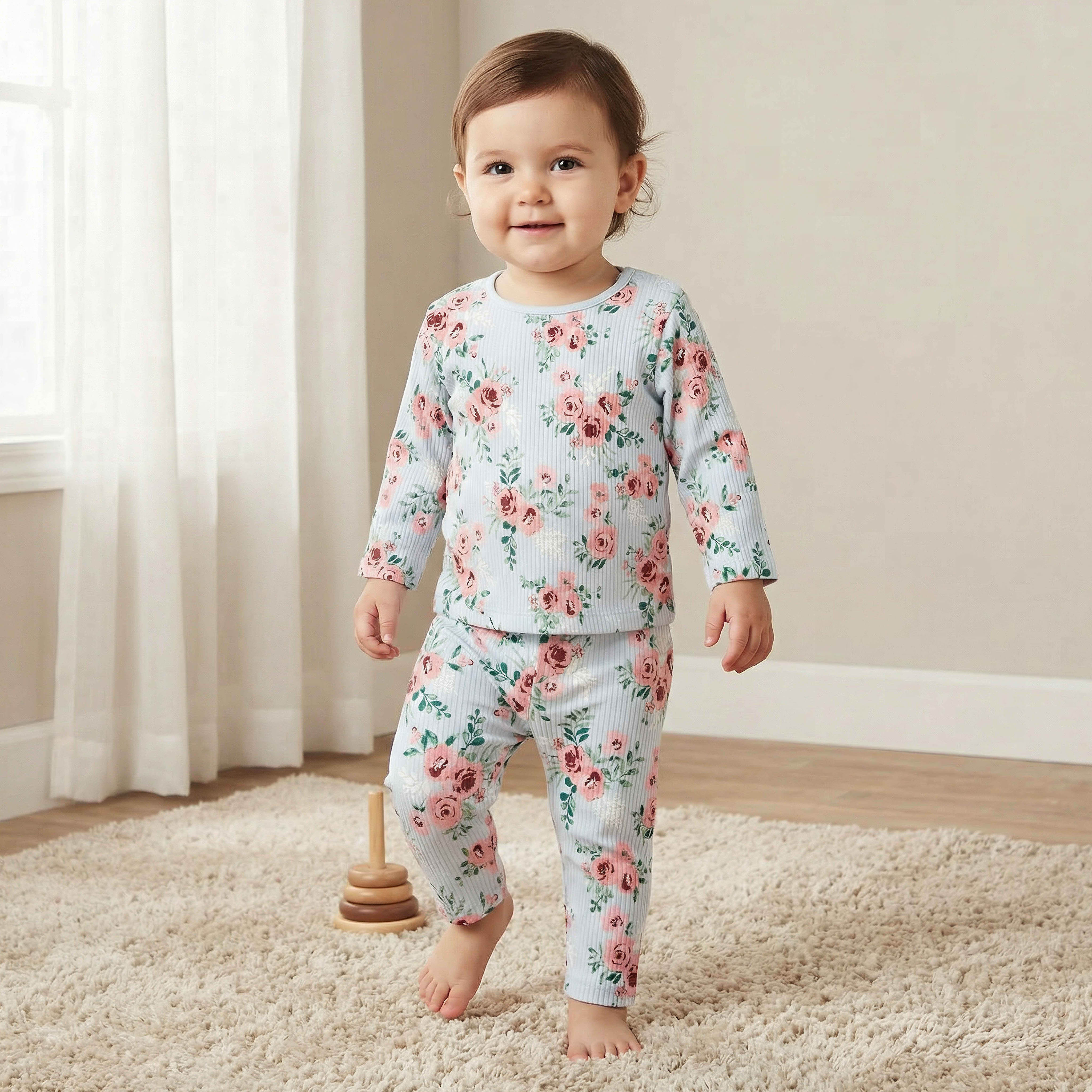 Juniors Cotton Long Sleeves Pyjama Set with Floral Print-baby-girls-clothing-nightwear-pyjamasets-image-1