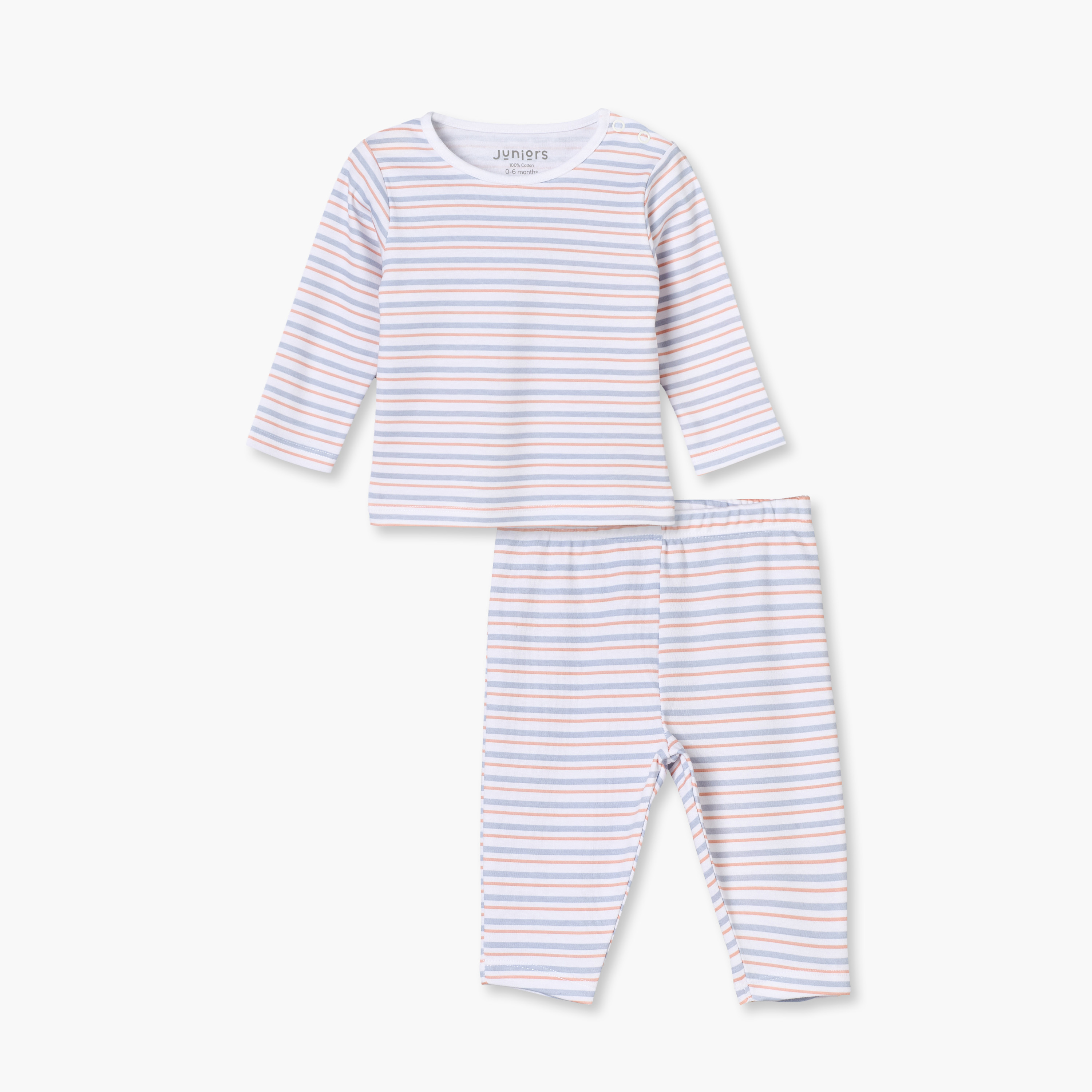 طقم بيجاما قطن مخطط بأكمام طويلة وياقة ضيقة من جونيورز-baby-boys-clothing-nightwear-pyjamasets-image-2