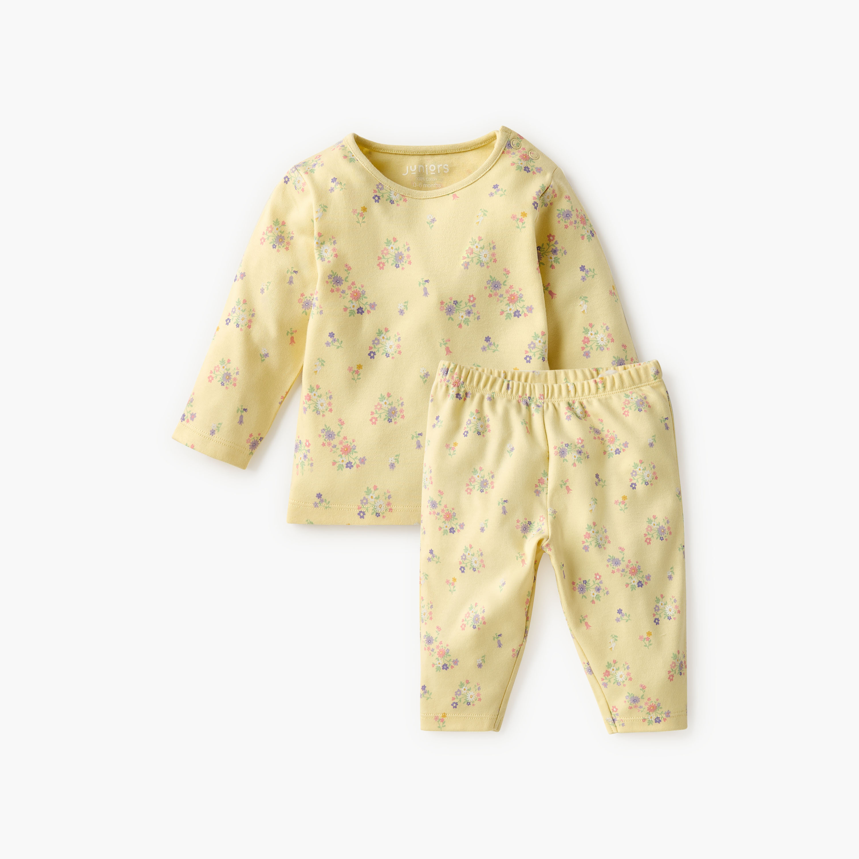 Juniors Embroidered T-shirt and Printed Pyjama Set-baby-girls-clothing-nightwear-pyjamasets-image-1
