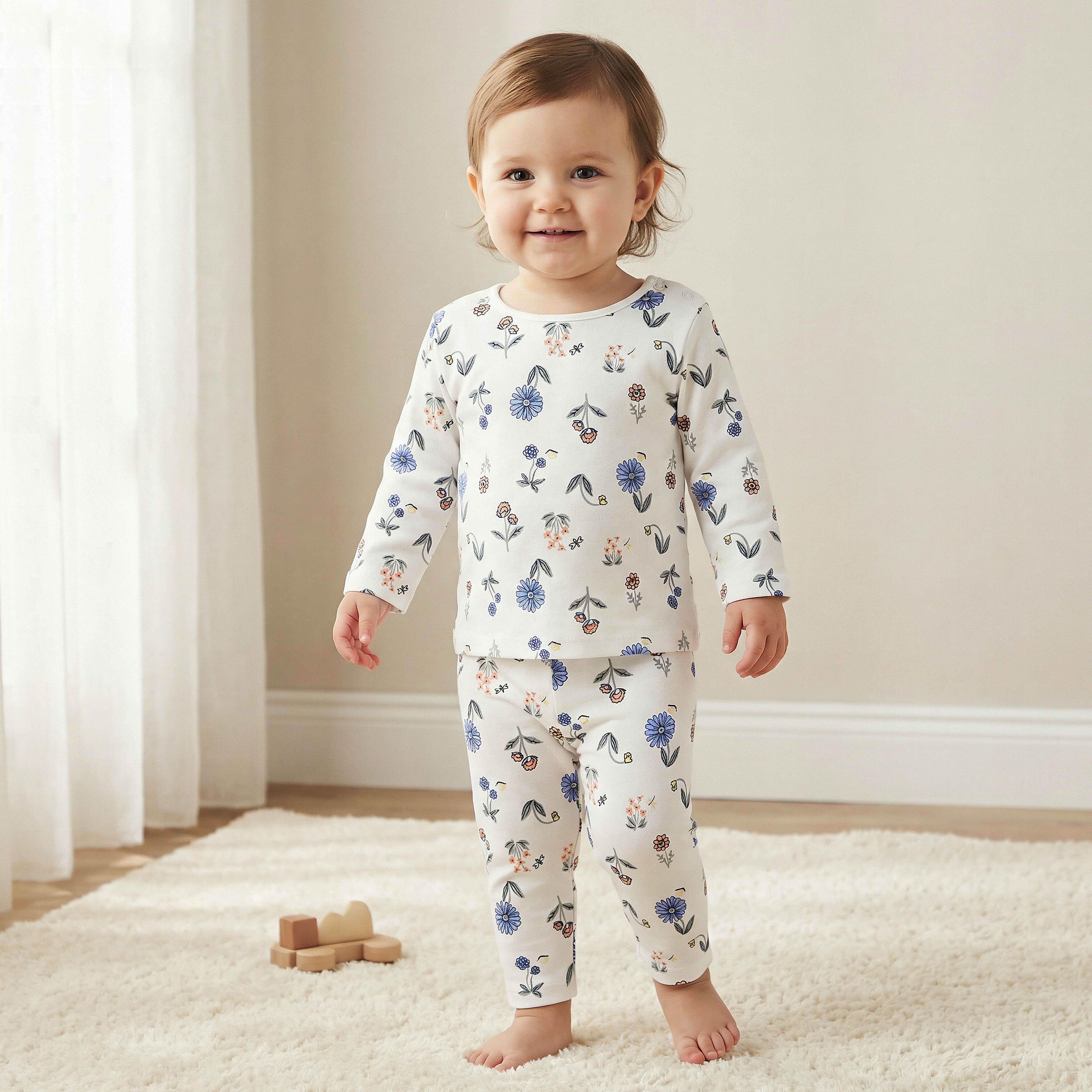 Juniors Cotton Round Neck Long Sleeves Pyjama Set with Floral Print-baby-girls-clothing-nightwear-pyjamasets-image-1