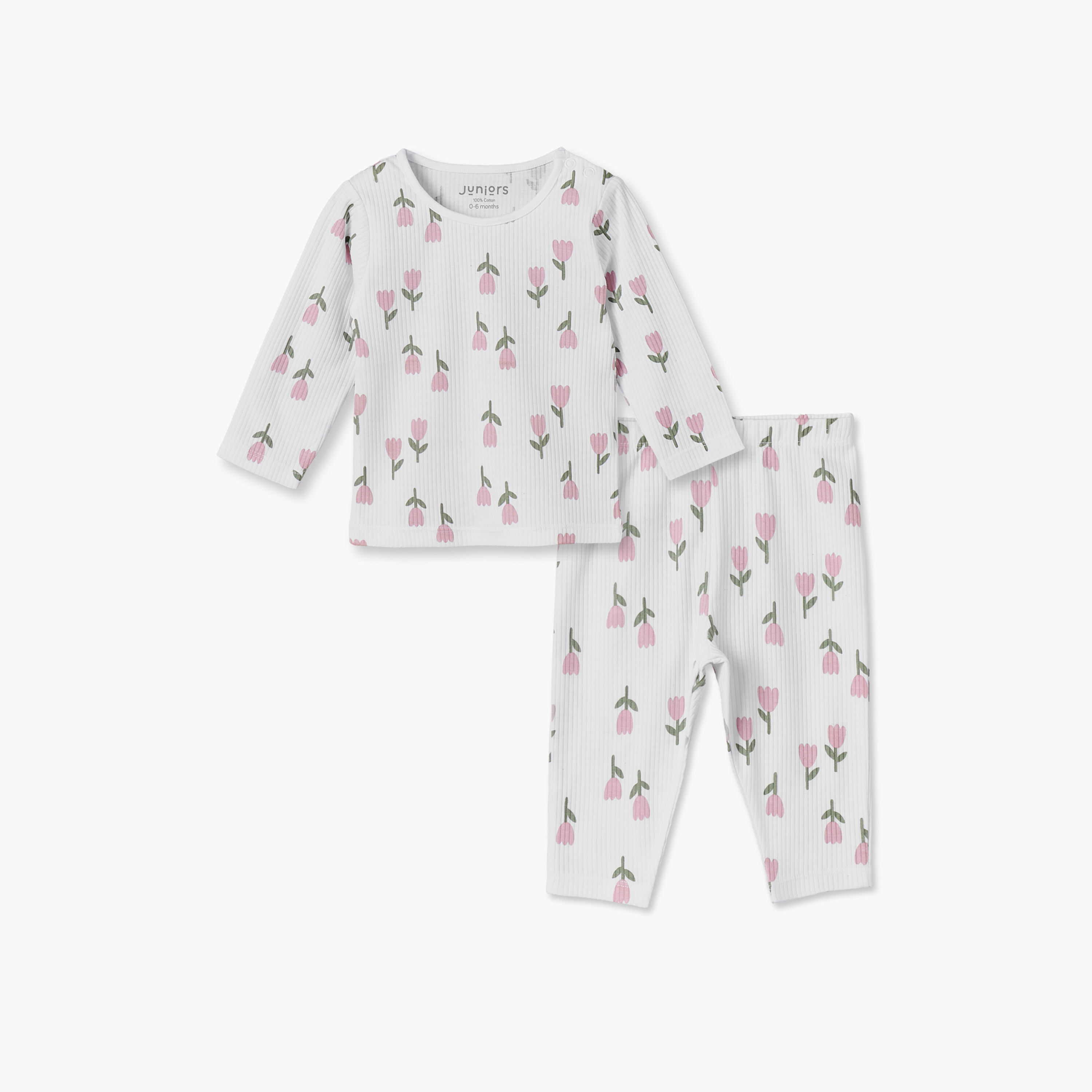 Juniors Cotton Crew Neck Long Sleeves Pyjama Set with Tulip Print-baby-girls-clothing-nightwear-pyjamasets-image-1