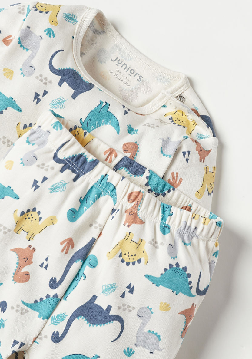 Juniors All-Over Dinosaur Print Long Sleeves T-shirt and Pyjama Set-Pyjama Sets-image-1