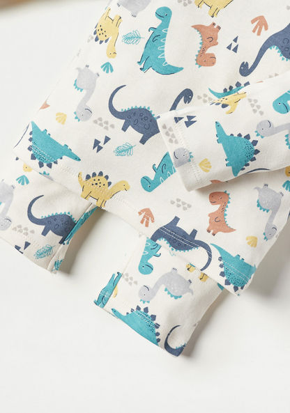Juniors All-Over Dinosaur Print Long Sleeves T-shirt and Pyjama Set-Pyjama Sets-image-2
