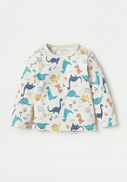 Juniors All-Over Dinosaur Print Long Sleeves T-shirt and Pyjama Set-Pyjama Sets-image-3