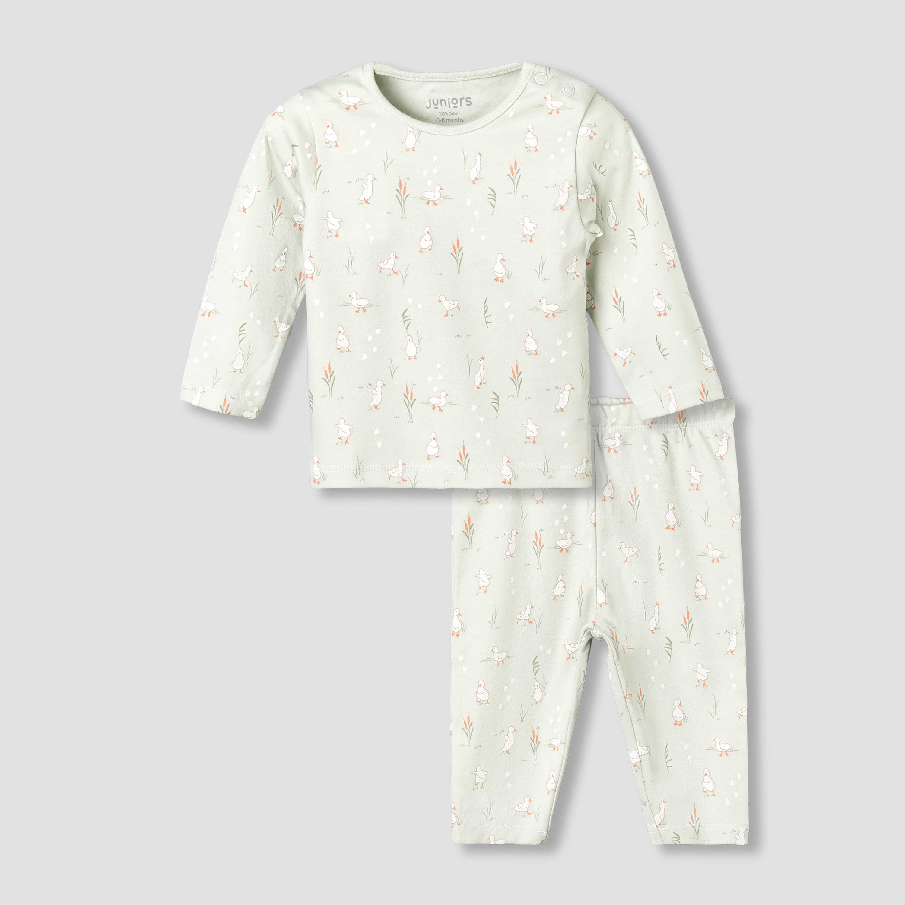 Juniors Cotton Long Sleeves Pyjama Set with Duck Print-baby-girls-clothing-nightwear-pyjamasets-image-1