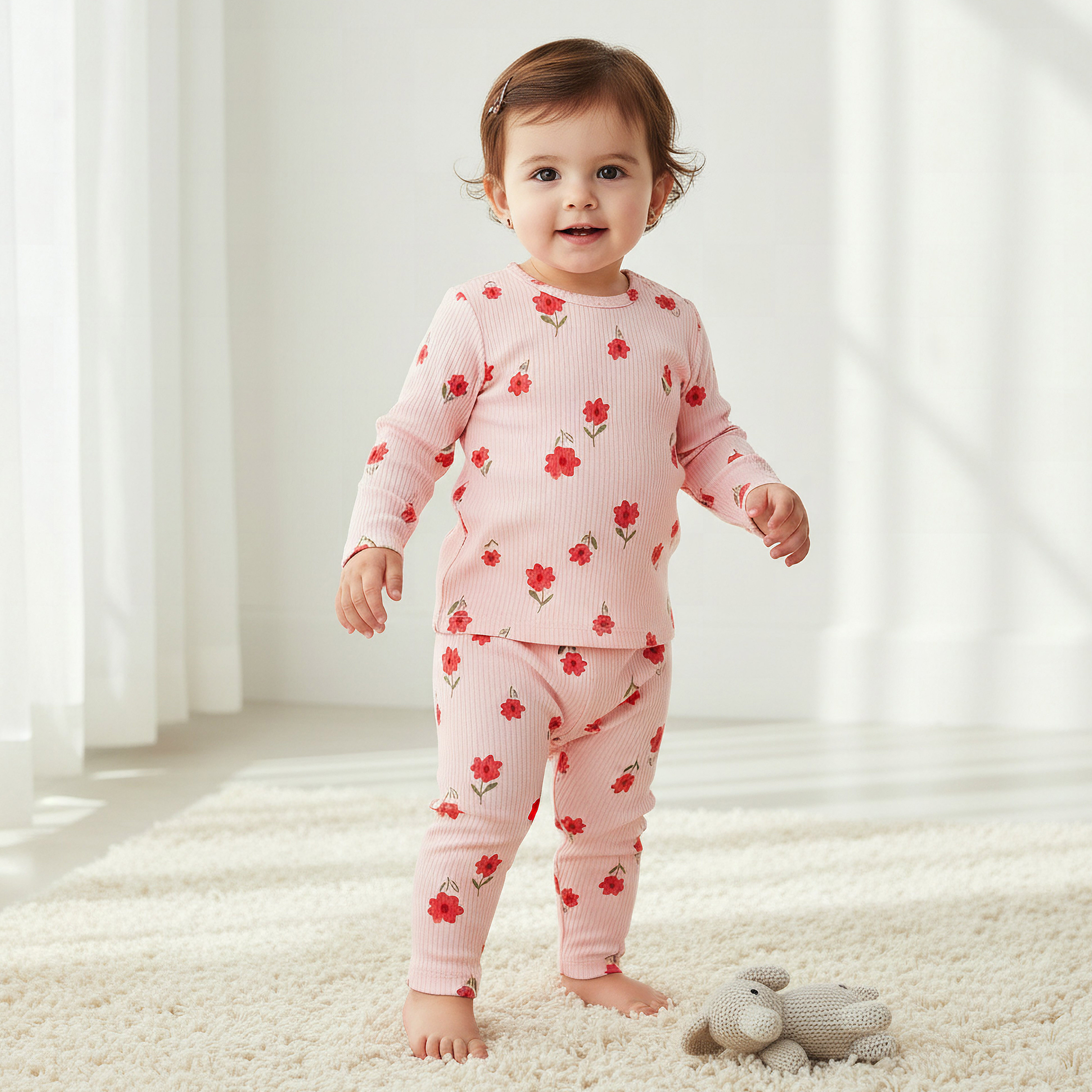 Juniors Cotton Long Sleeves Pyjama Set with Floral Print-baby-girls-clothing-nightwear-pyjamasets-image-1