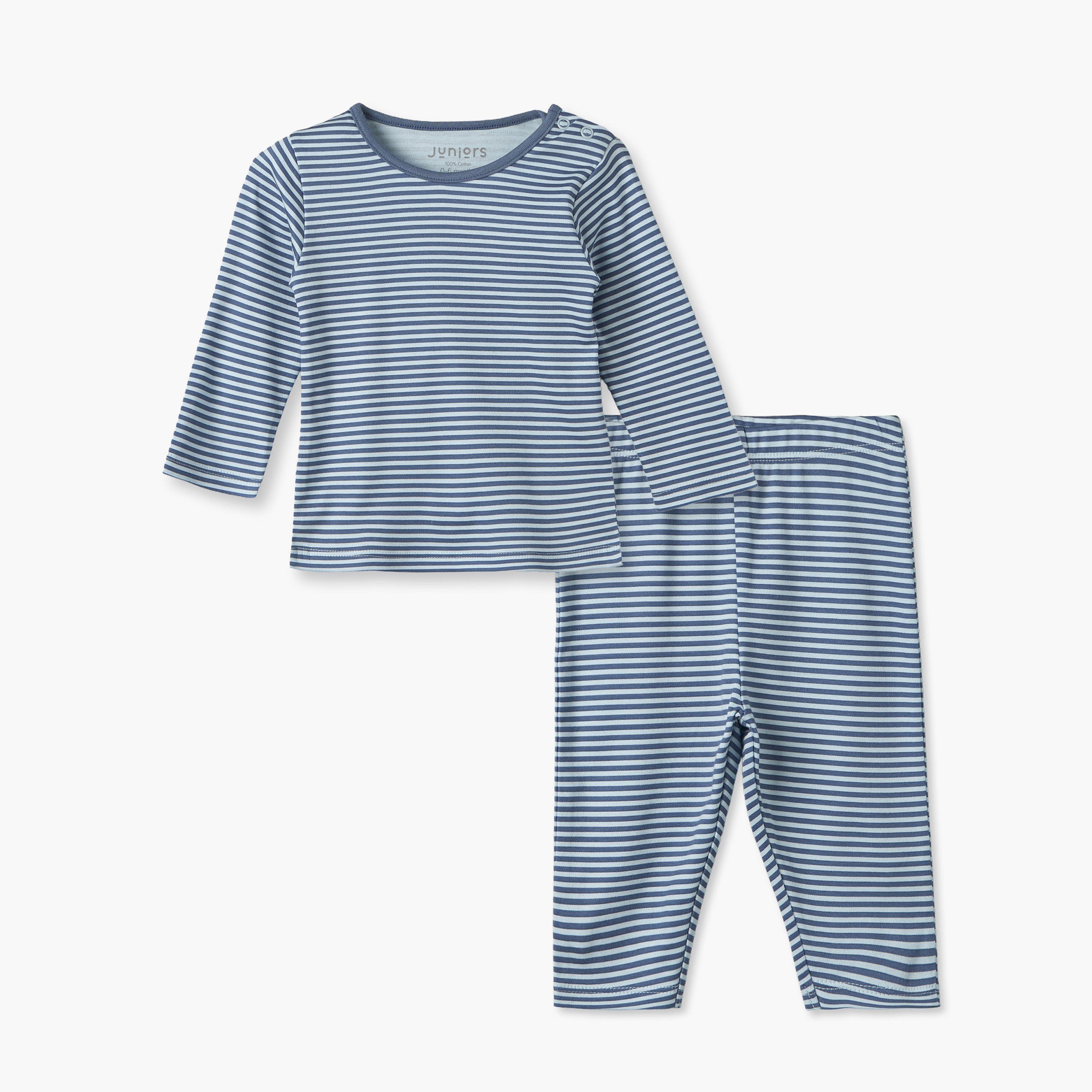 طقم بيجاما قطن بياقة ضيقة وأكمام طويلة ومخطط من جونيورز-baby-boys-clothing-nightwear-pyjamasets-image-2