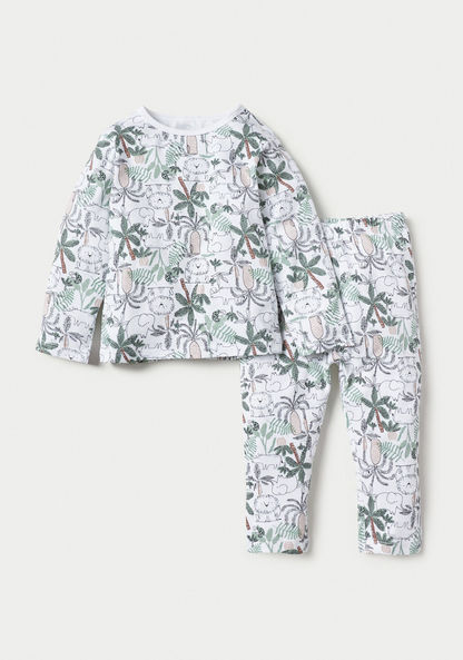Juniors All-Over Safari Print Long Sleeves T-shirt and Pyjama Set-Pyjama Sets-image-0