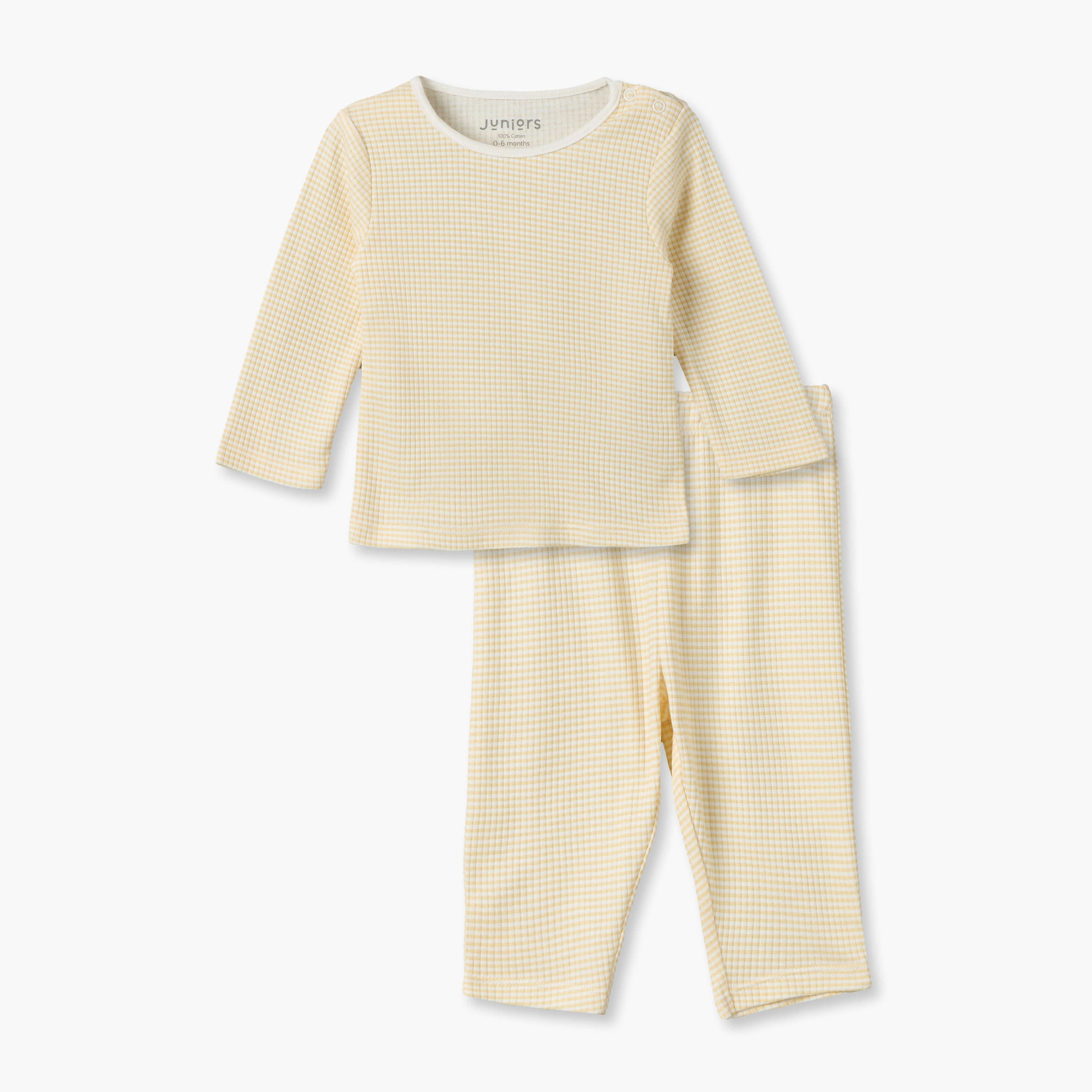Juniors Cotton Crew Neck Long Sleeves Pyjama Set with Checked Design-baby-girls-clothing-nightwear-pyjamasets-image-1