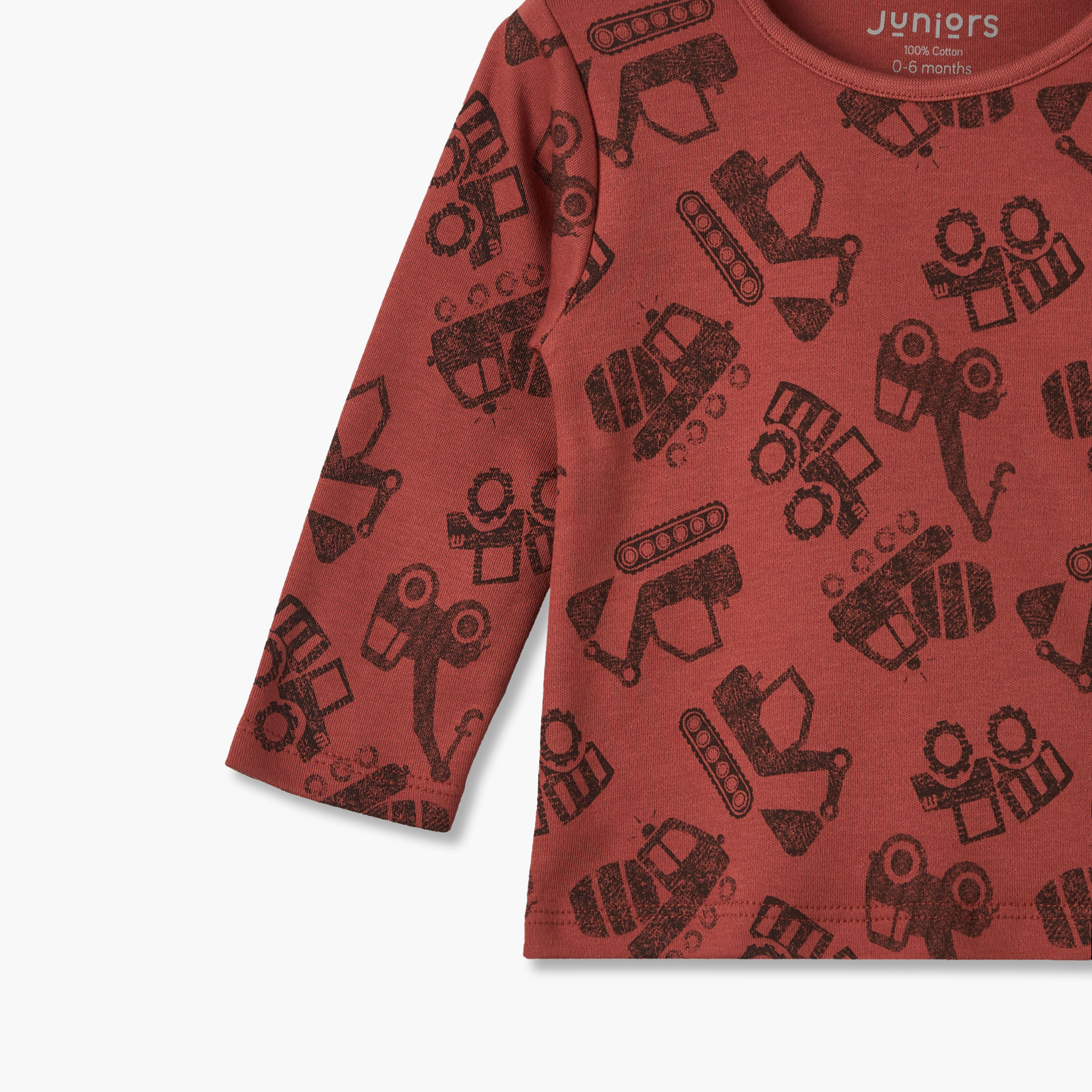Juniors Cotton Crew Neck Long Sleeves Pyjama Set with Construction Vehicle Print-baby-boys-clothing-nightwear-pyjamasets-image-7