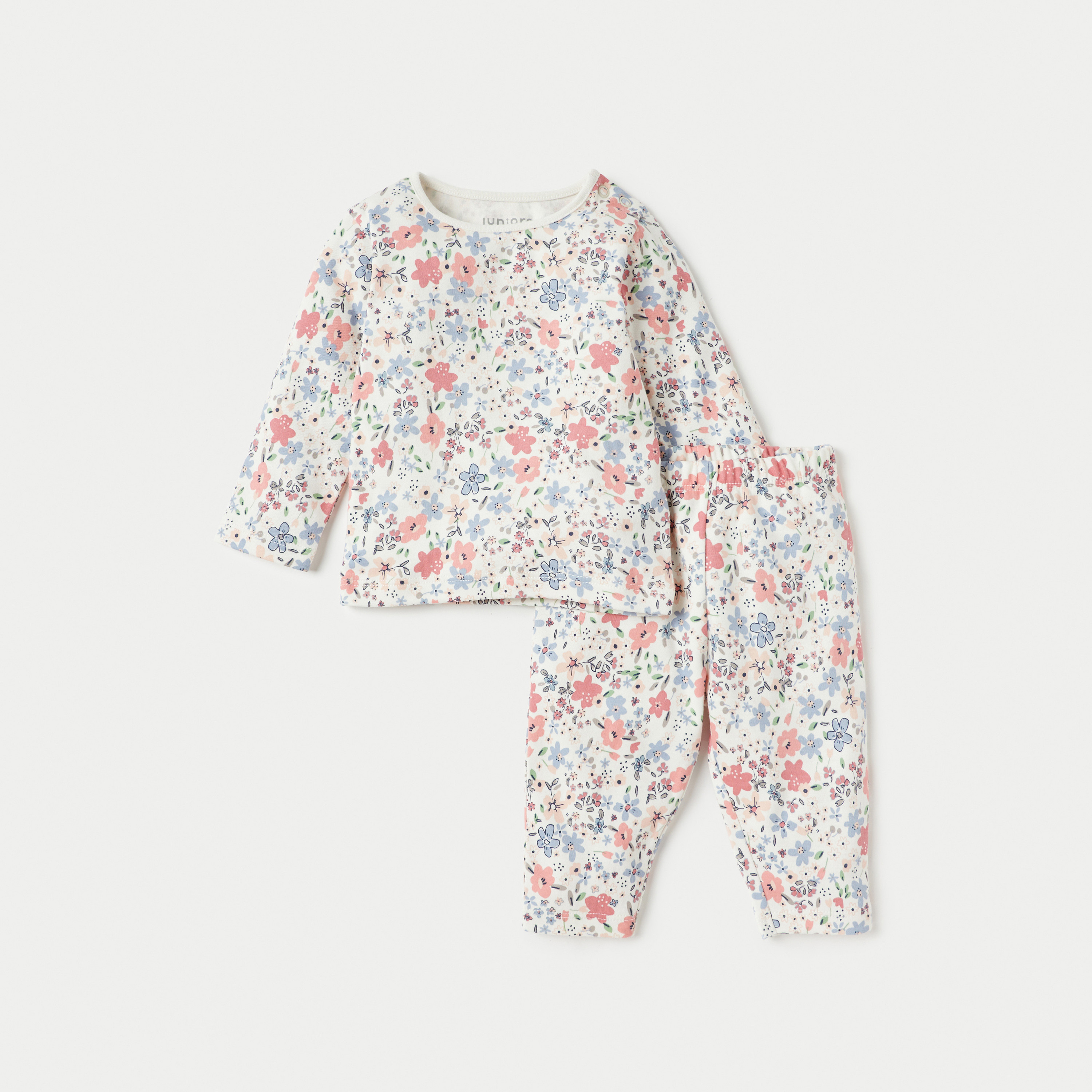 طقم بنطلون بيجاما وتيشيرت بطبعات أزهار من جونيورز-baby-girls-clothing-nightwear-pyjamasets-image-1