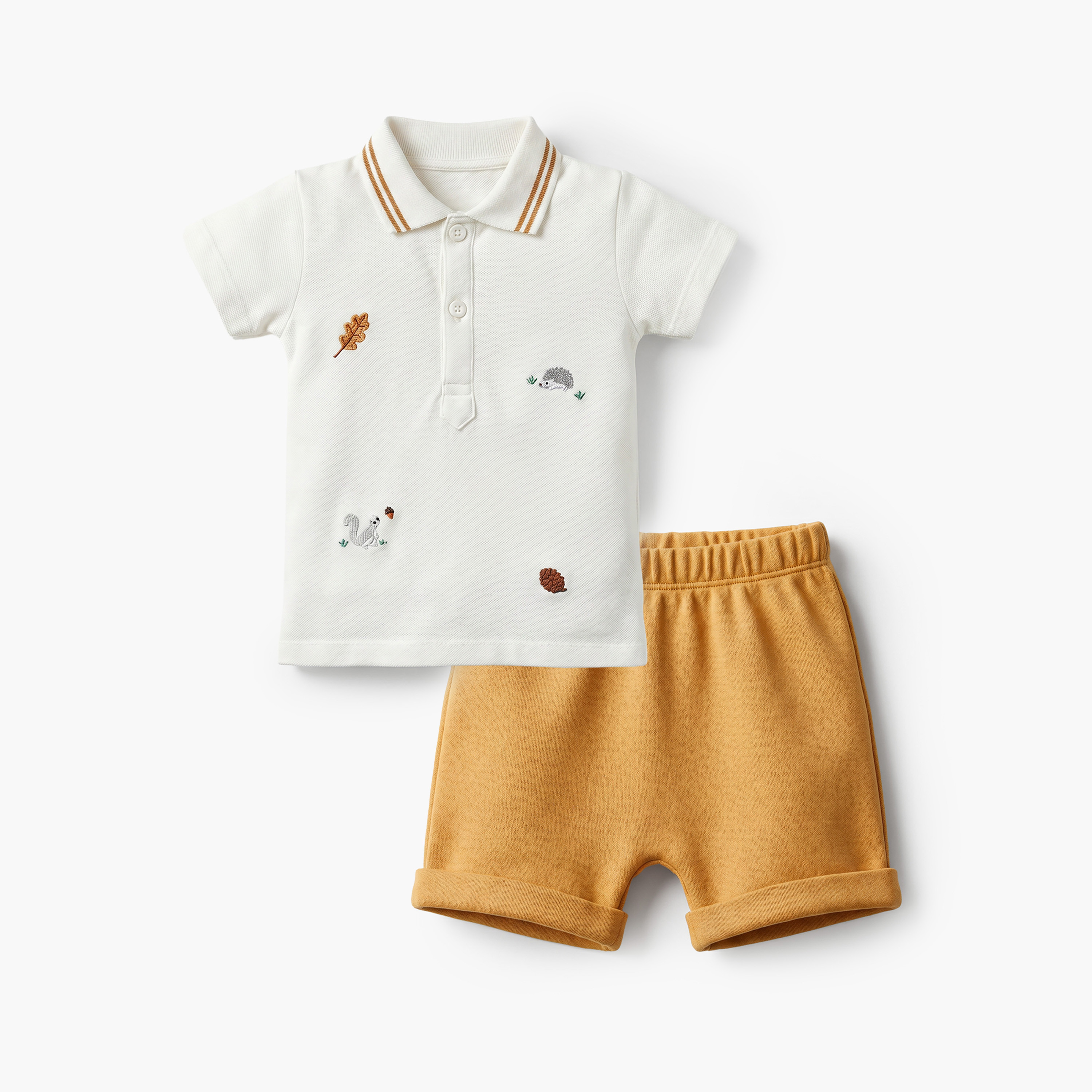 Juniors Collared Short Sleeves Polo T-shirt and Shorts Set with Embroidery-baby-boys-clothing-setsandcoords-image-1