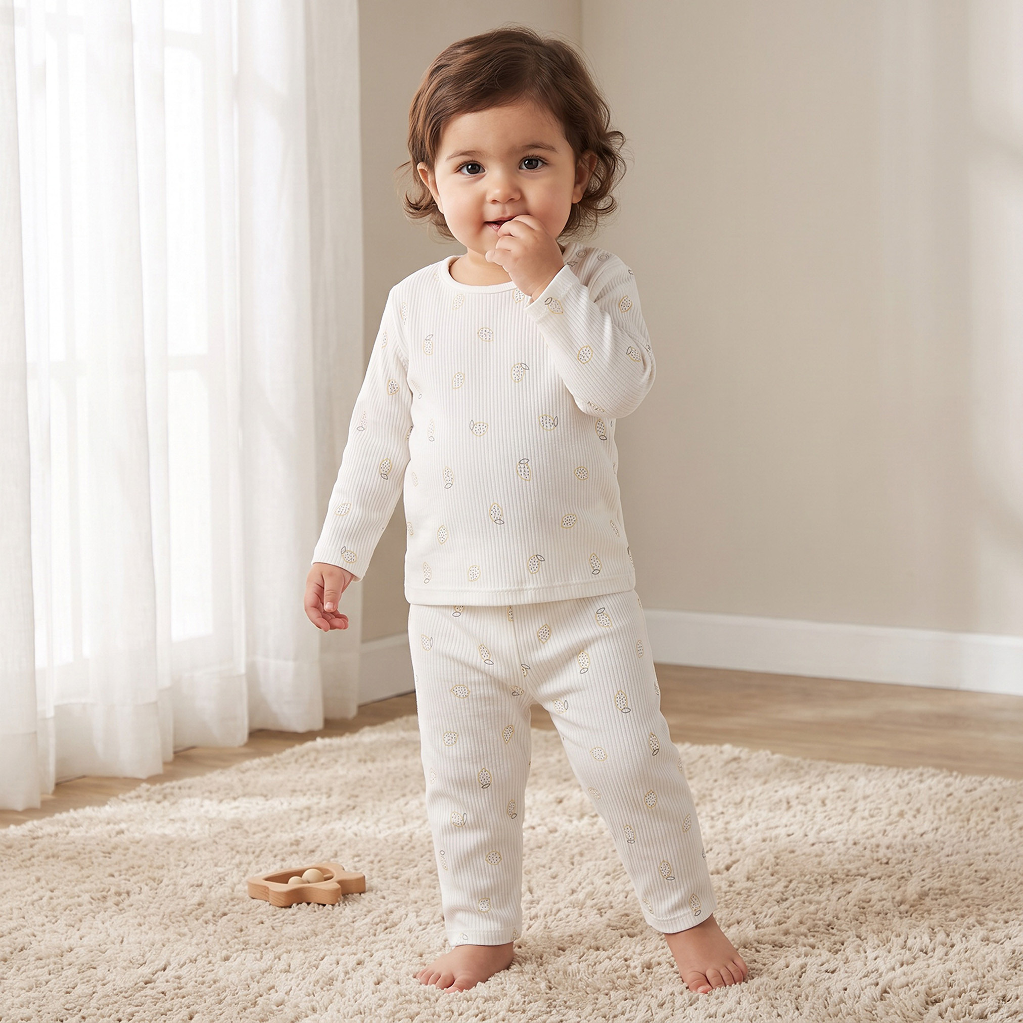 طقم بيجاما قطن بياقة ضيقة وأكمام طويلة وطبعات منقطة من جونيورز-baby-girls-clothing-nightwear-pyjamasets-image-1