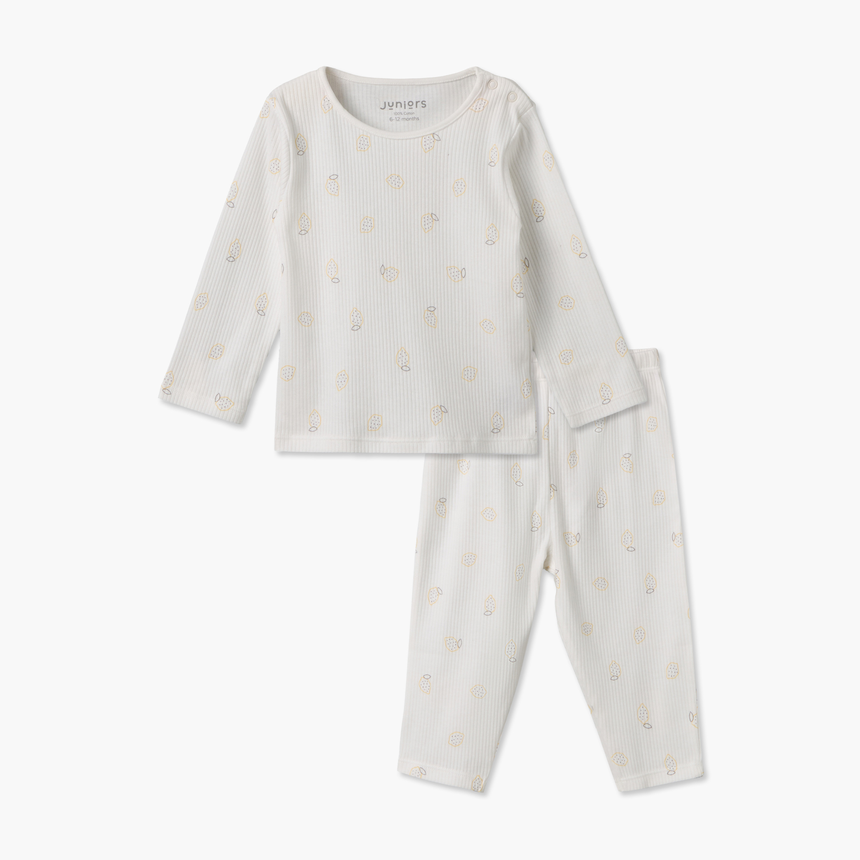 طقم بيجاما قطن بياقة ضيقة وأكمام طويلة وطبعات منقطة من جونيورز-baby-girls-clothing-nightwear-pyjamasets-image-2