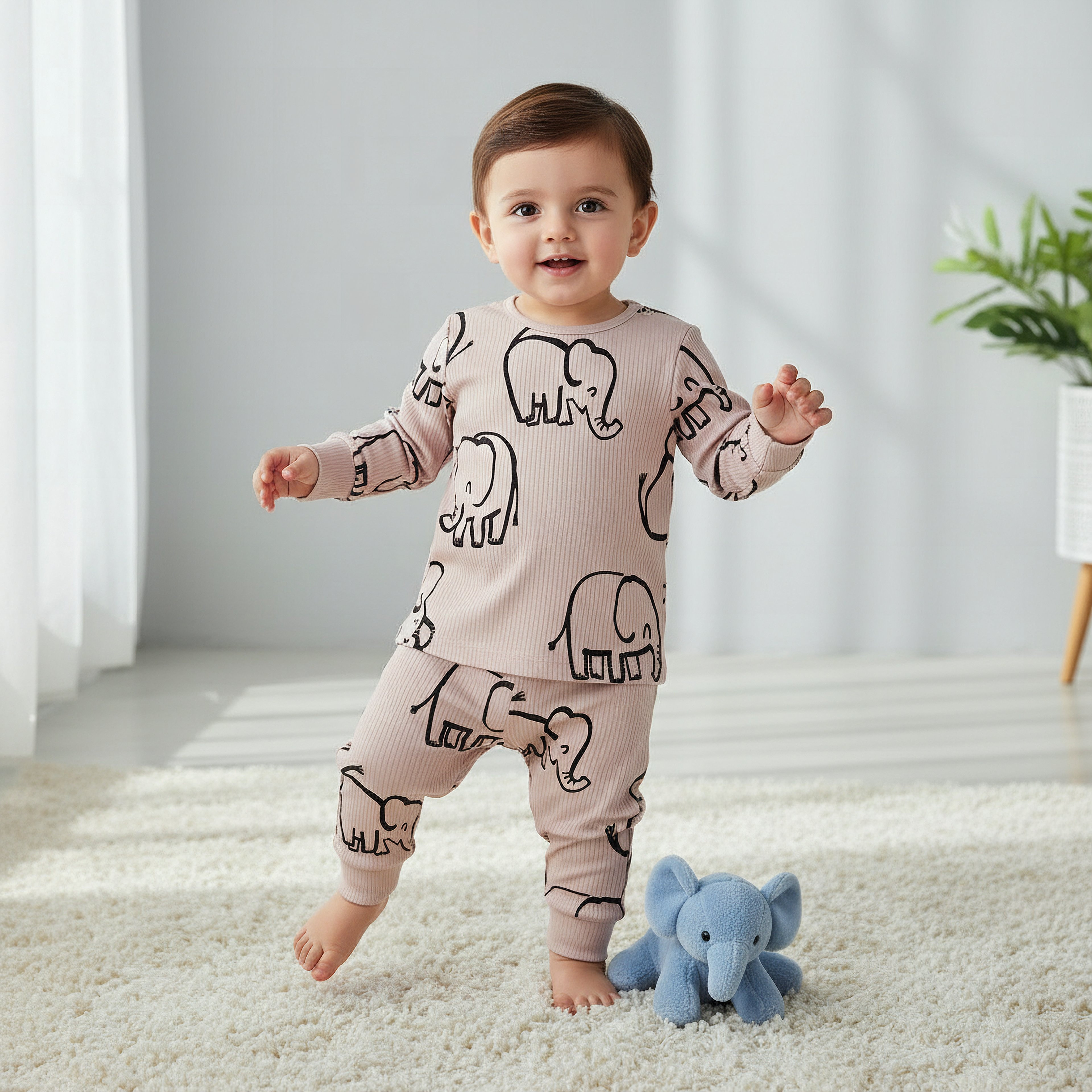 Juniors Cotton Round Neck Long Sleeve Pyjama Set with Elephant Print-baby-boys-clothing-nightwear-pyjamasets-image-1