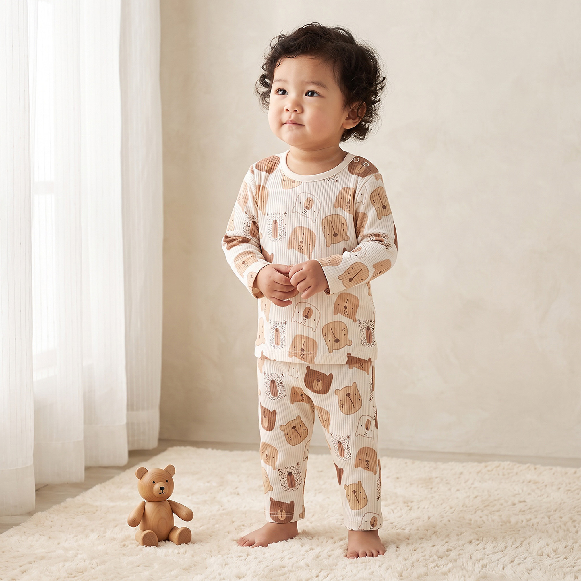 Juniors Cotton Crew Neck Long Sleeves Pyjama Set with Teddy Bear Print-baby-boys-clothing-nightwear-pyjamasets-image-1