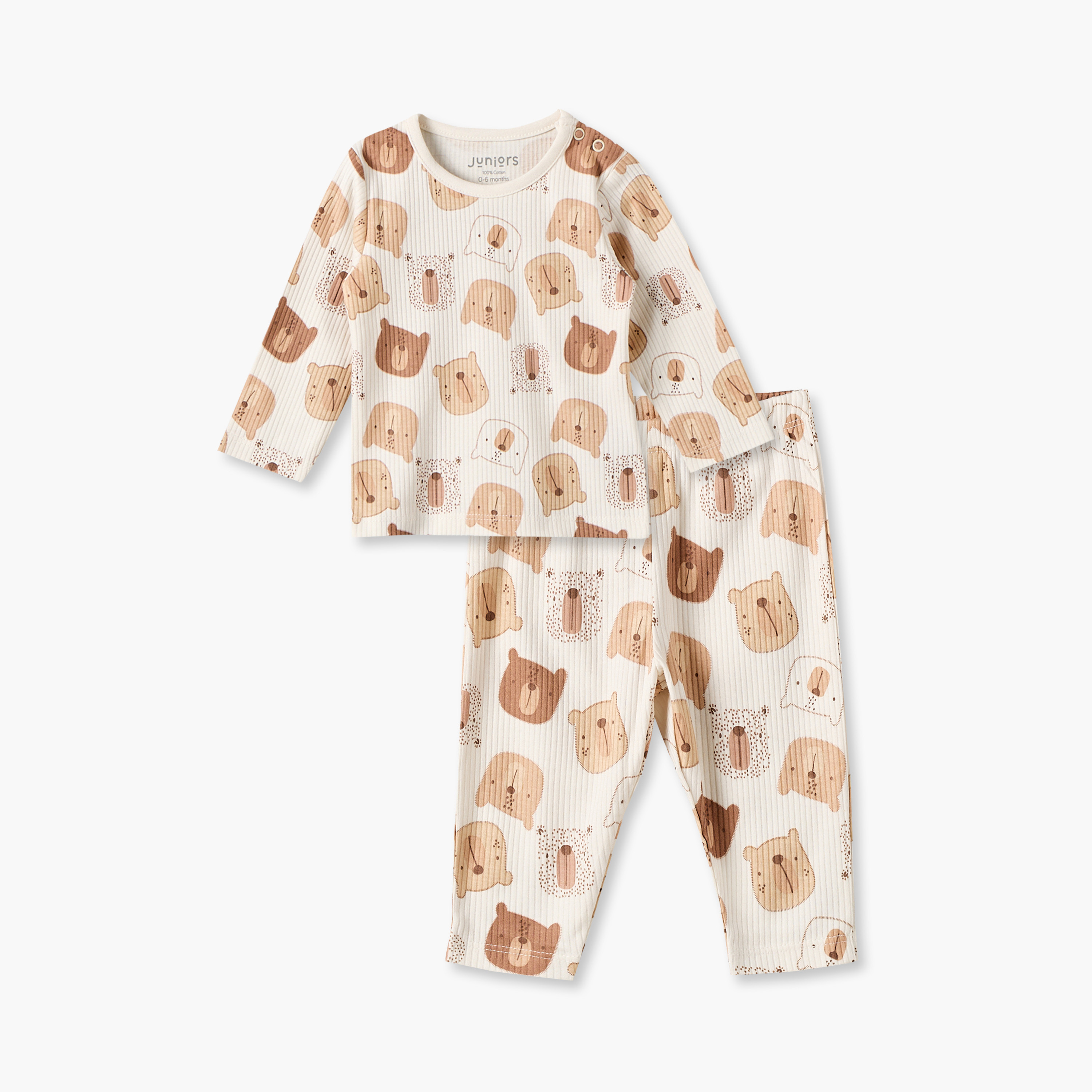 Juniors Cotton Crew Neck Long Sleeves Pyjama Set with Teddy Bear Print-baby-boys-clothing-nightwear-pyjamasets-image-2