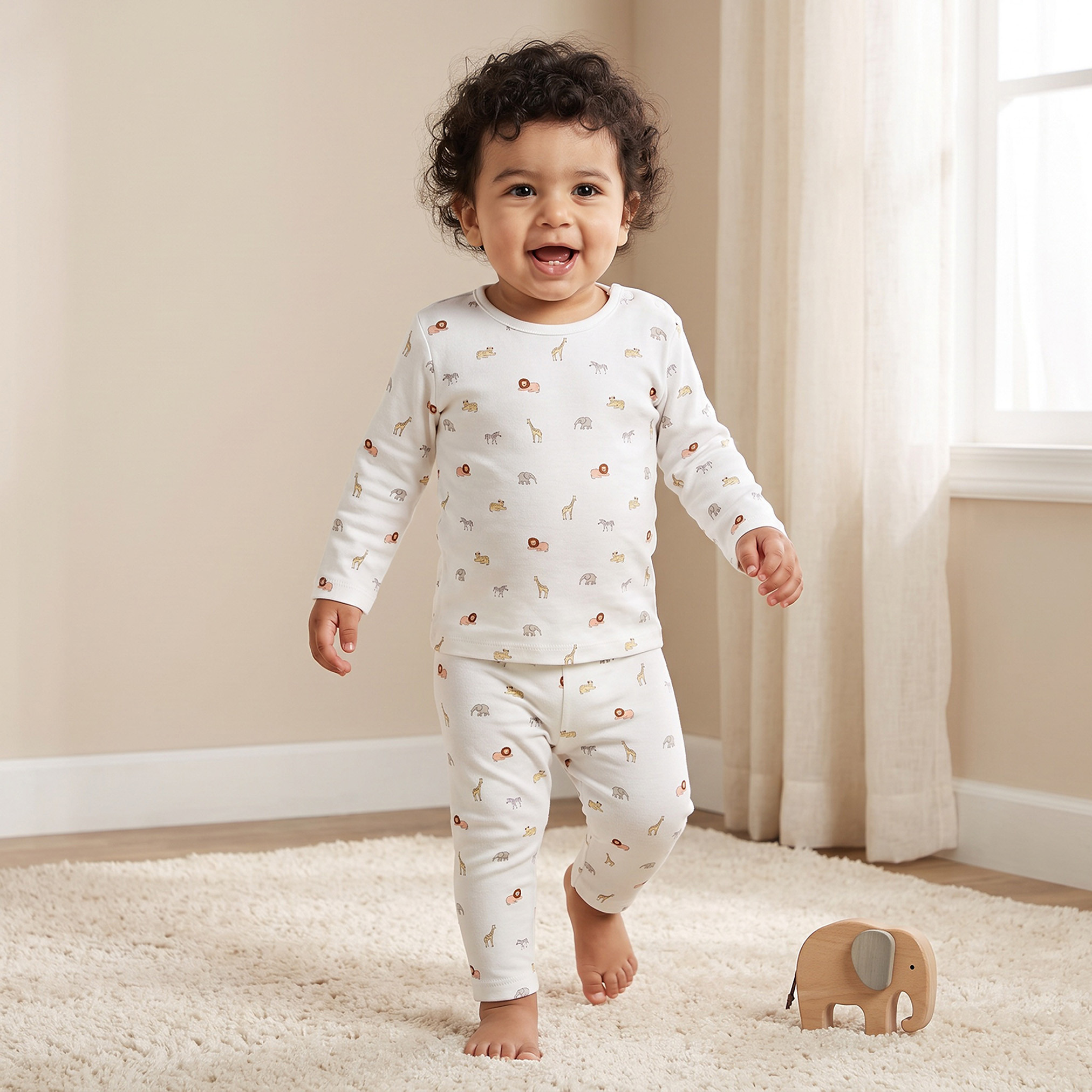طقم بيجاما قطن بياقة ضيقة وأكمام طويلة وطبعات من جونيورز-baby-boys-clothing-nightwear-pyjamasets-image-1