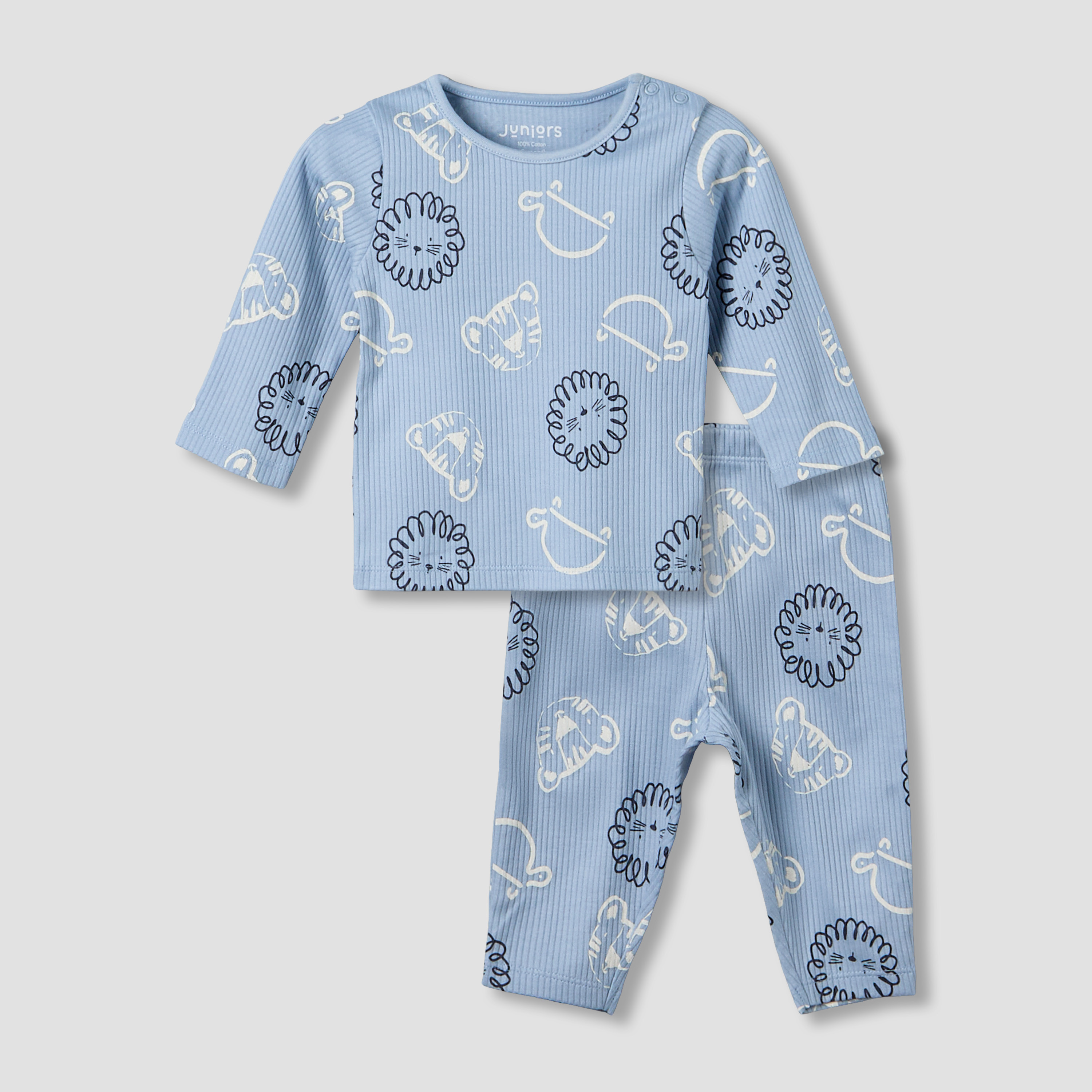Juniors Cotton Round Neck Long Sleeve Pyjama Set with Elephant Print-promo_babyshop_Buy3for79_QAT130126-image-2