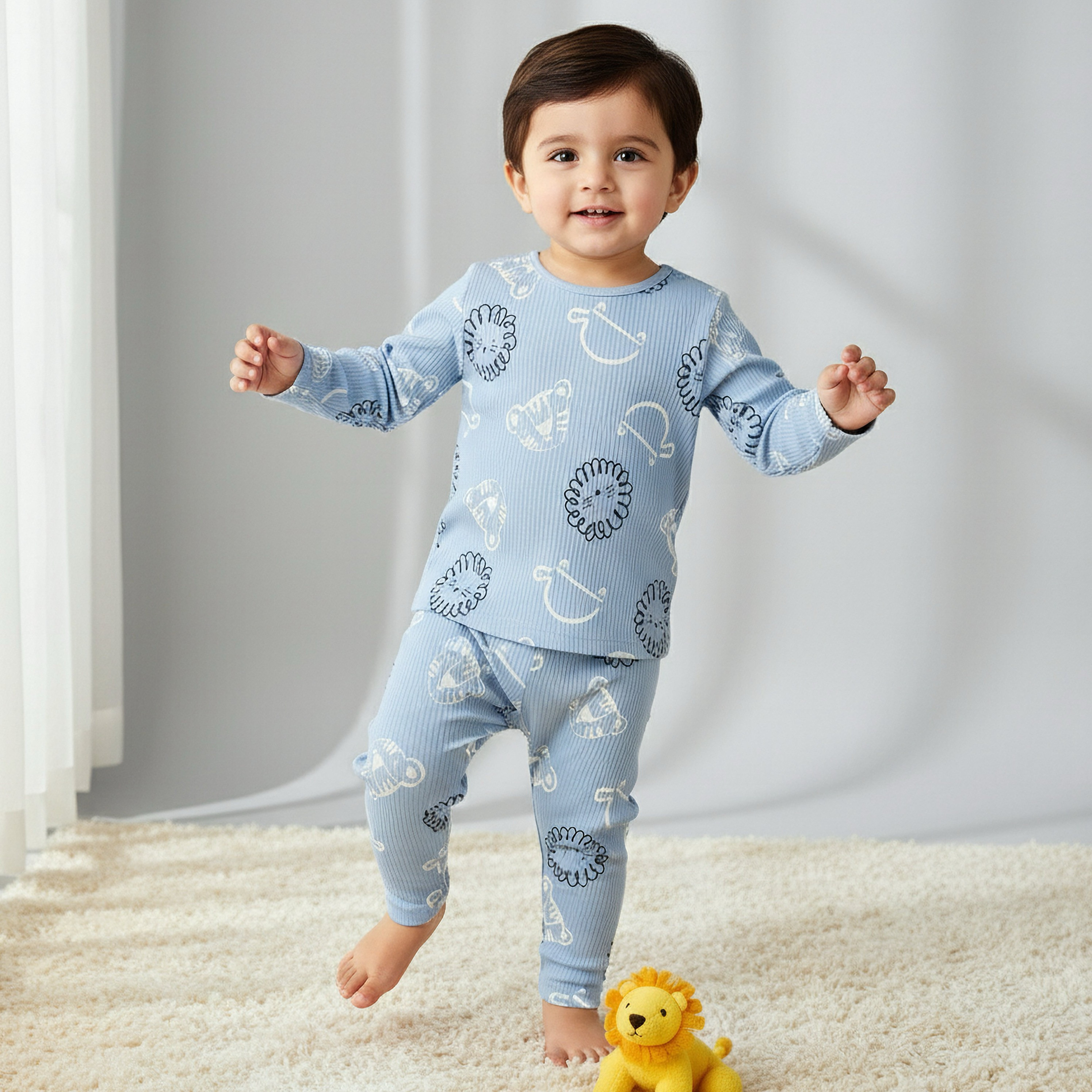 Juniors Cotton Round Neck Long Sleeve Pyjama Set with Elephant Print-promo_babyshop_Buy3for79_QAT130126-image-1