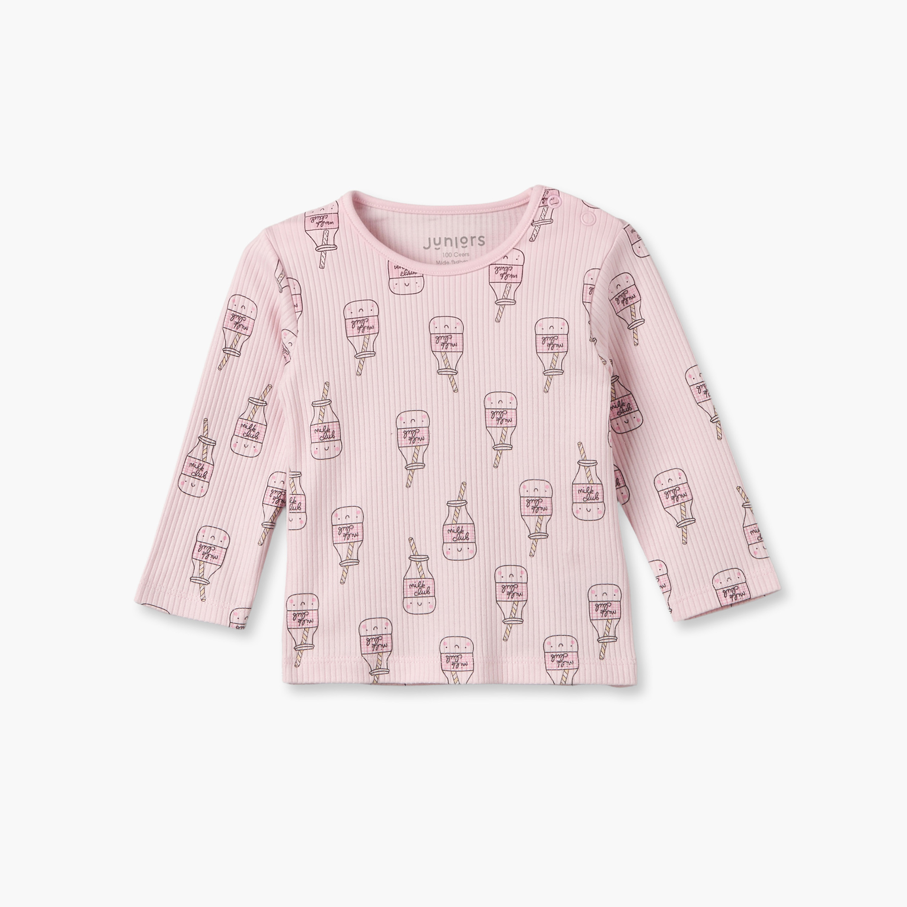 Juniors Cotton Crew Neck Long Sleeves Pyjama Set with Milk Print-baby-girls-clothing-nightwear-pyjamasets-image-10