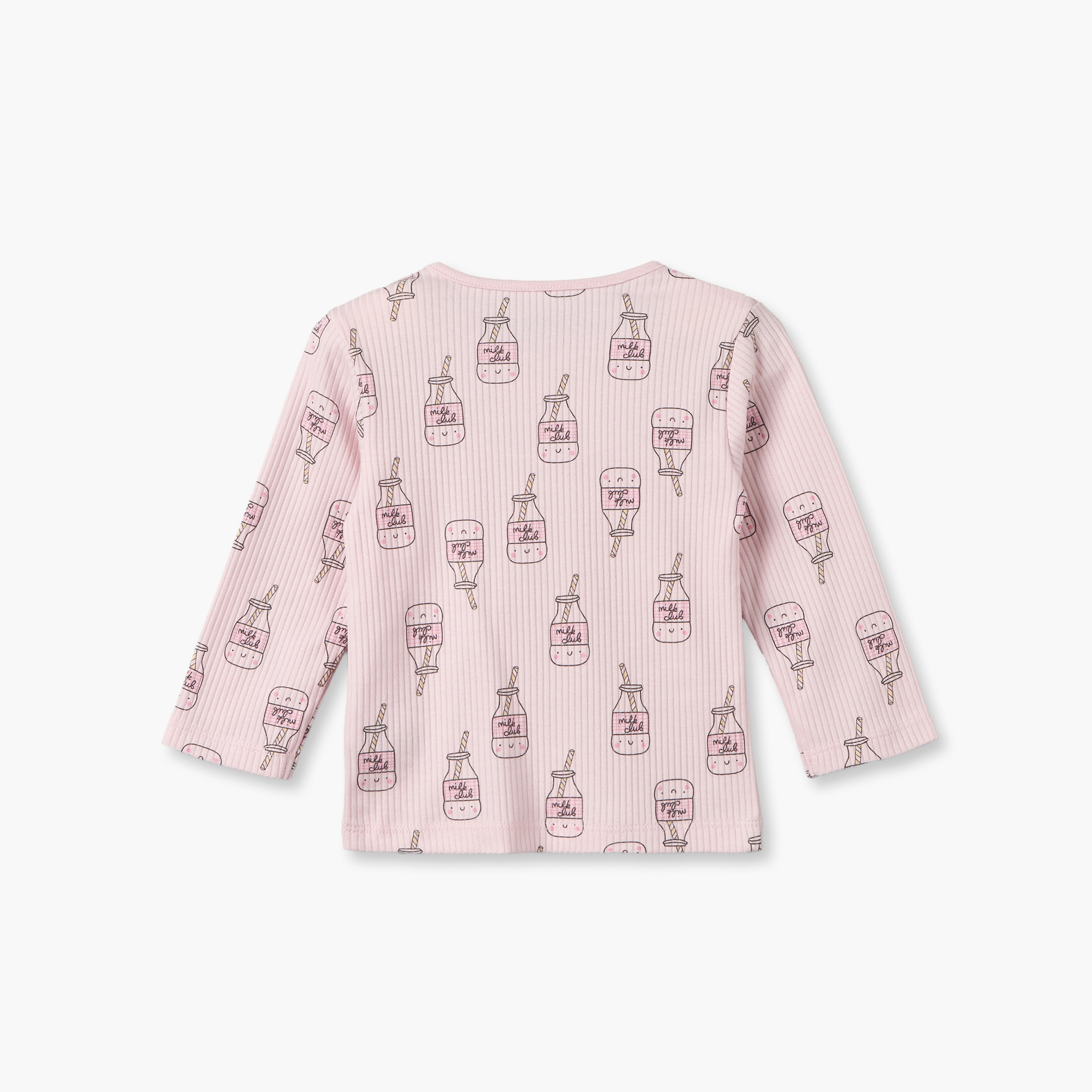 Juniors Cotton Crew Neck Long Sleeves Pyjama Set with Milk Print-baby-girls-clothing-nightwear-pyjamasets-image-4