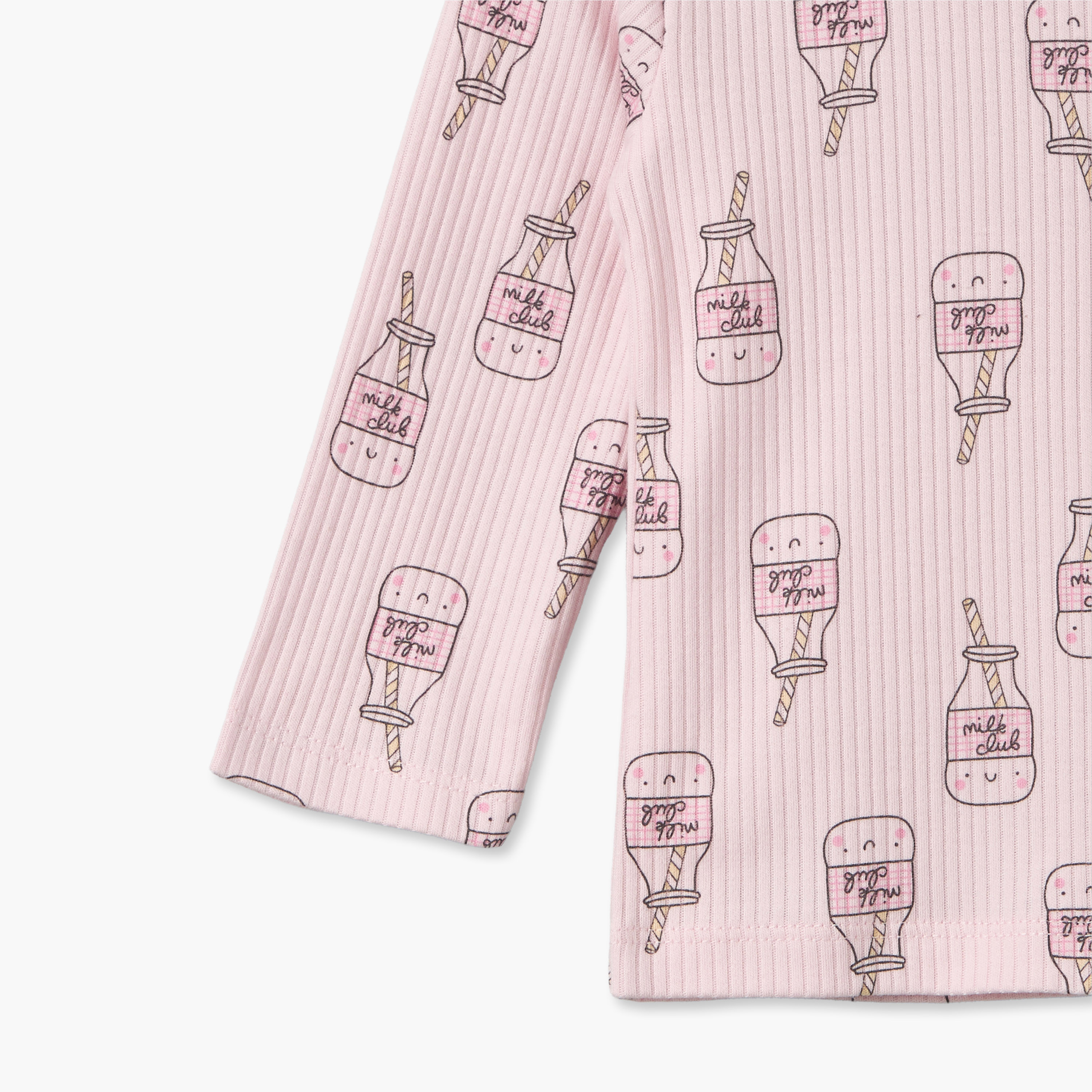Juniors Cotton Crew Neck Long Sleeves Pyjama Set with Milk Print-baby-girls-clothing-nightwear-pyjamasets-image-7