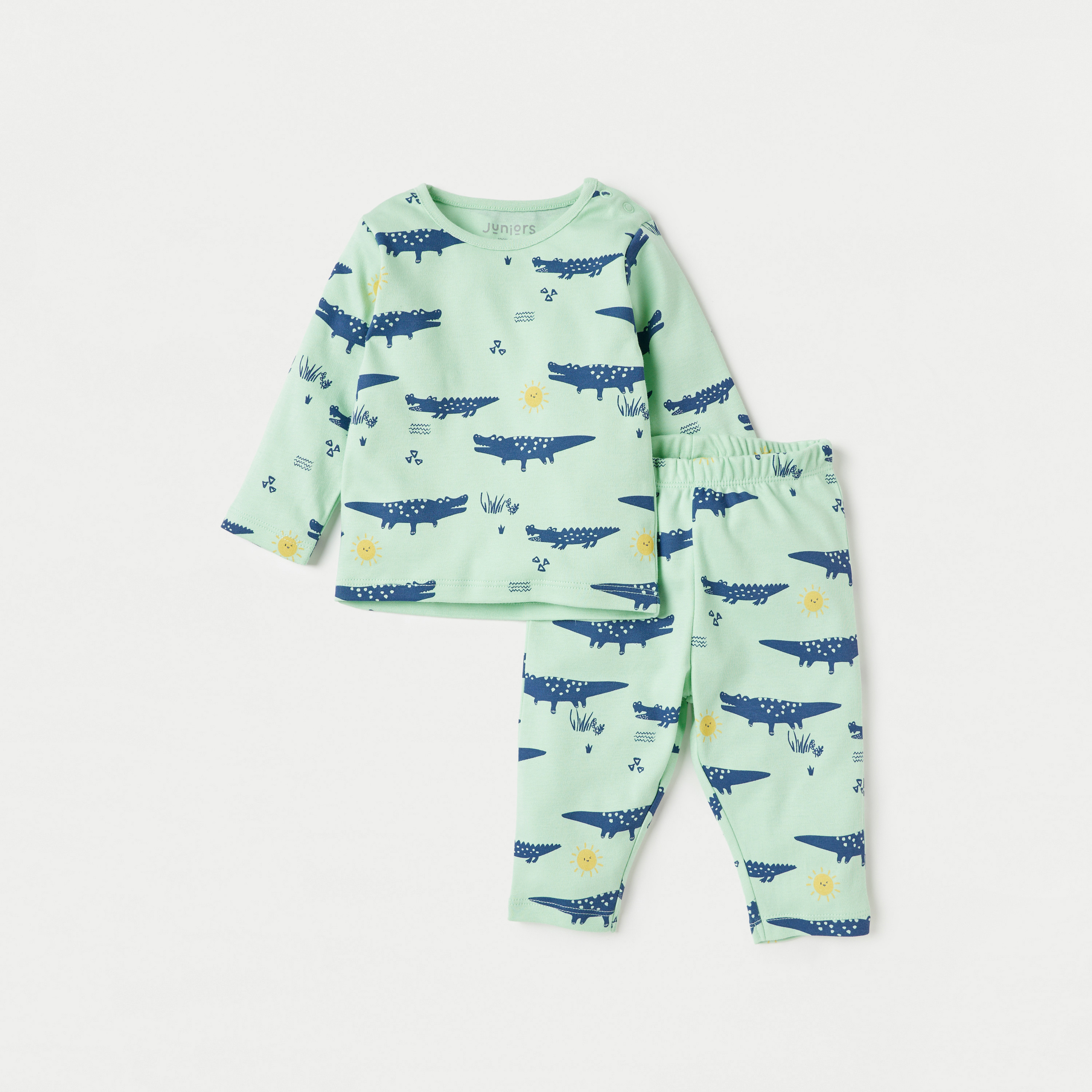 Juniors All-Over Crocodile Print T-shirt and Pyjama Set-baby-boys-clothing-nightwear-pyjamasets-image-1