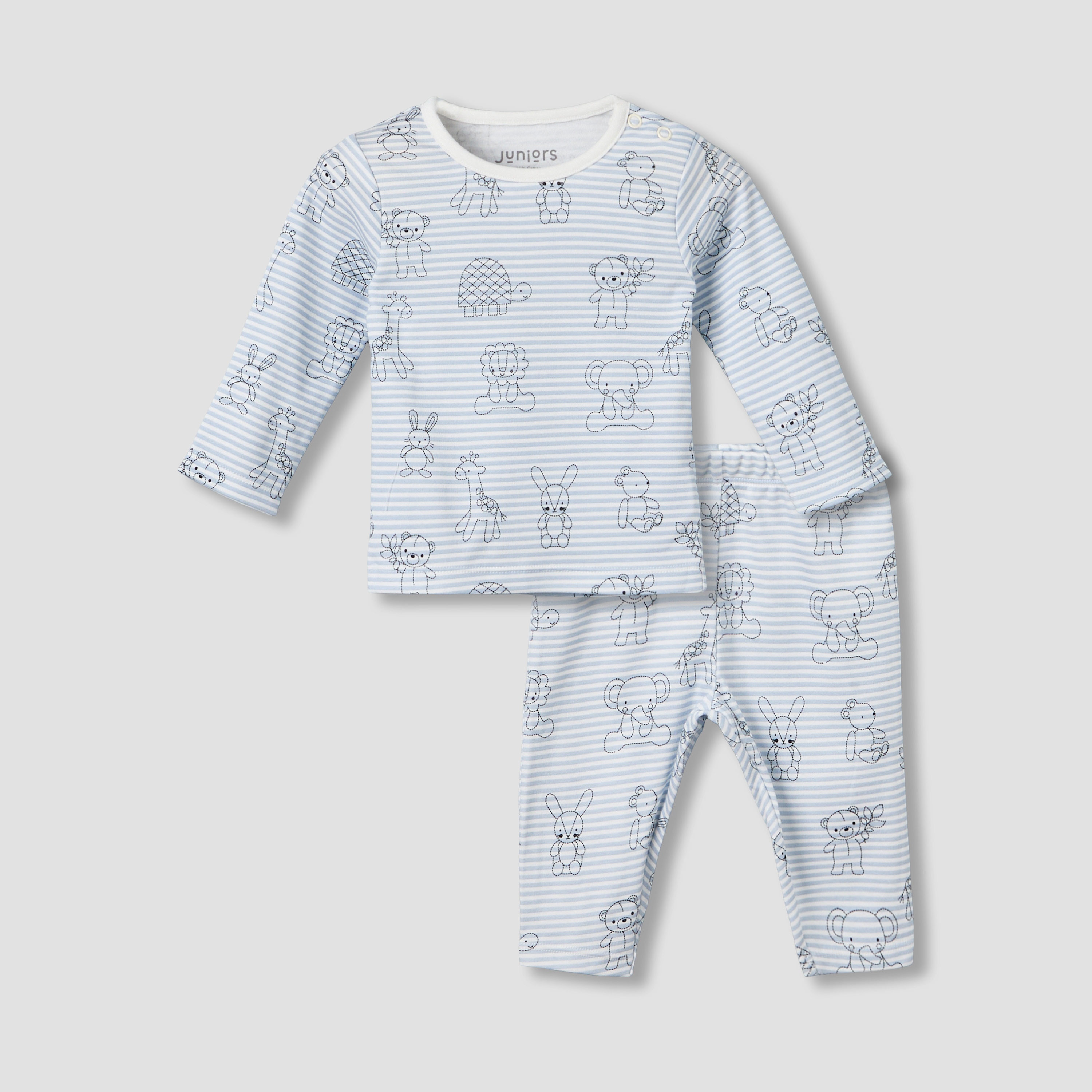 Juniors Cotton Round Neck Long Sleeve Pyjama Set with Elephant Print-baby-boys-clothing-nightwear-pyjamasets-image-2