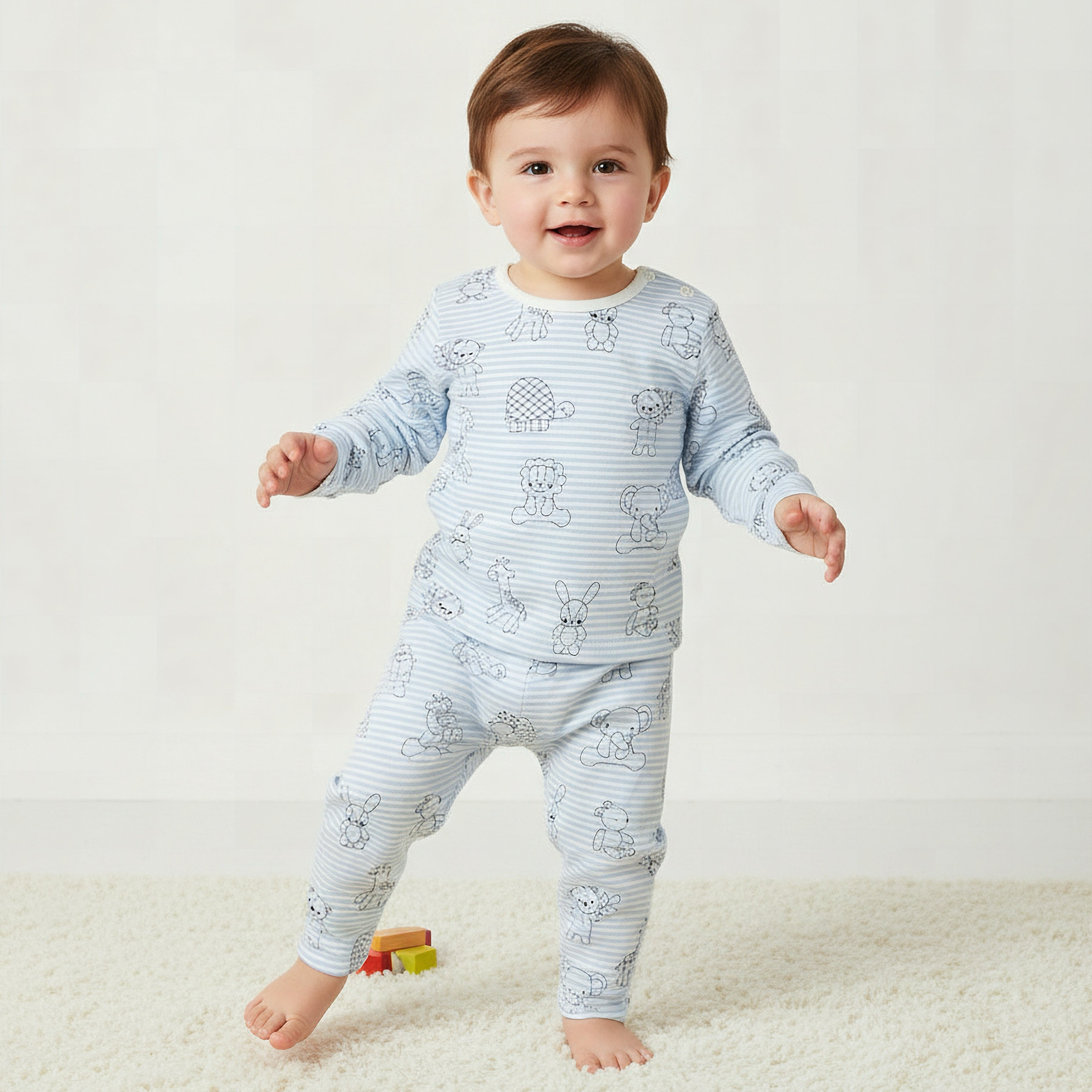 Juniors Cotton Round Neck Long Sleeve Pyjama Set with Elephant Print-baby-boys-clothing-nightwear-pyjamasets-image-1