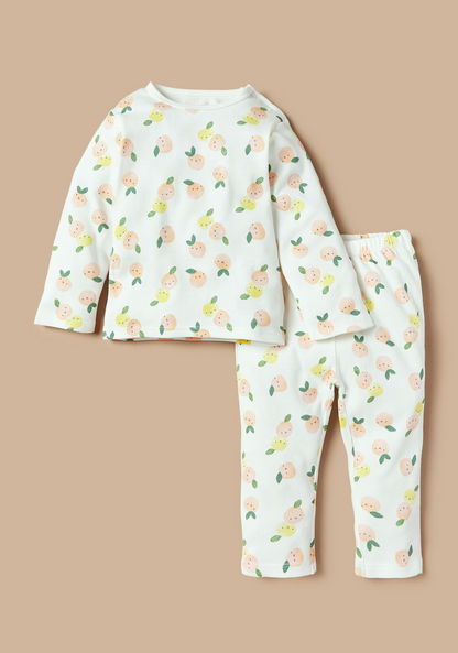 Juniors All-Over Fruits Print Long Sleeves T-shirt and Pyjama Set-Pyjama Sets-image-0