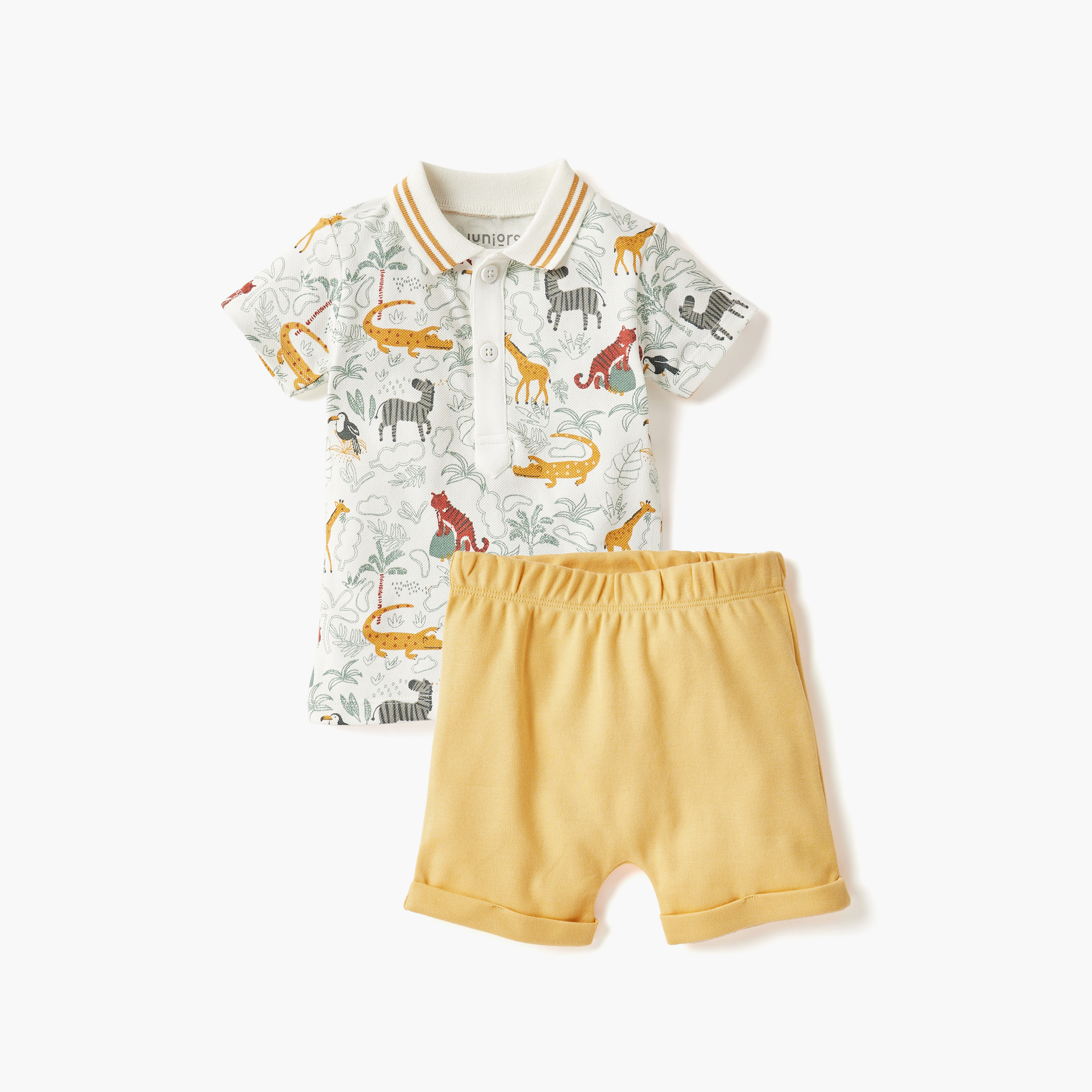 طقم تيشيرت بولو و شورت بطبعات حيوانات من جونيورز-baby-boys-clothing-setsandcoords-image-1