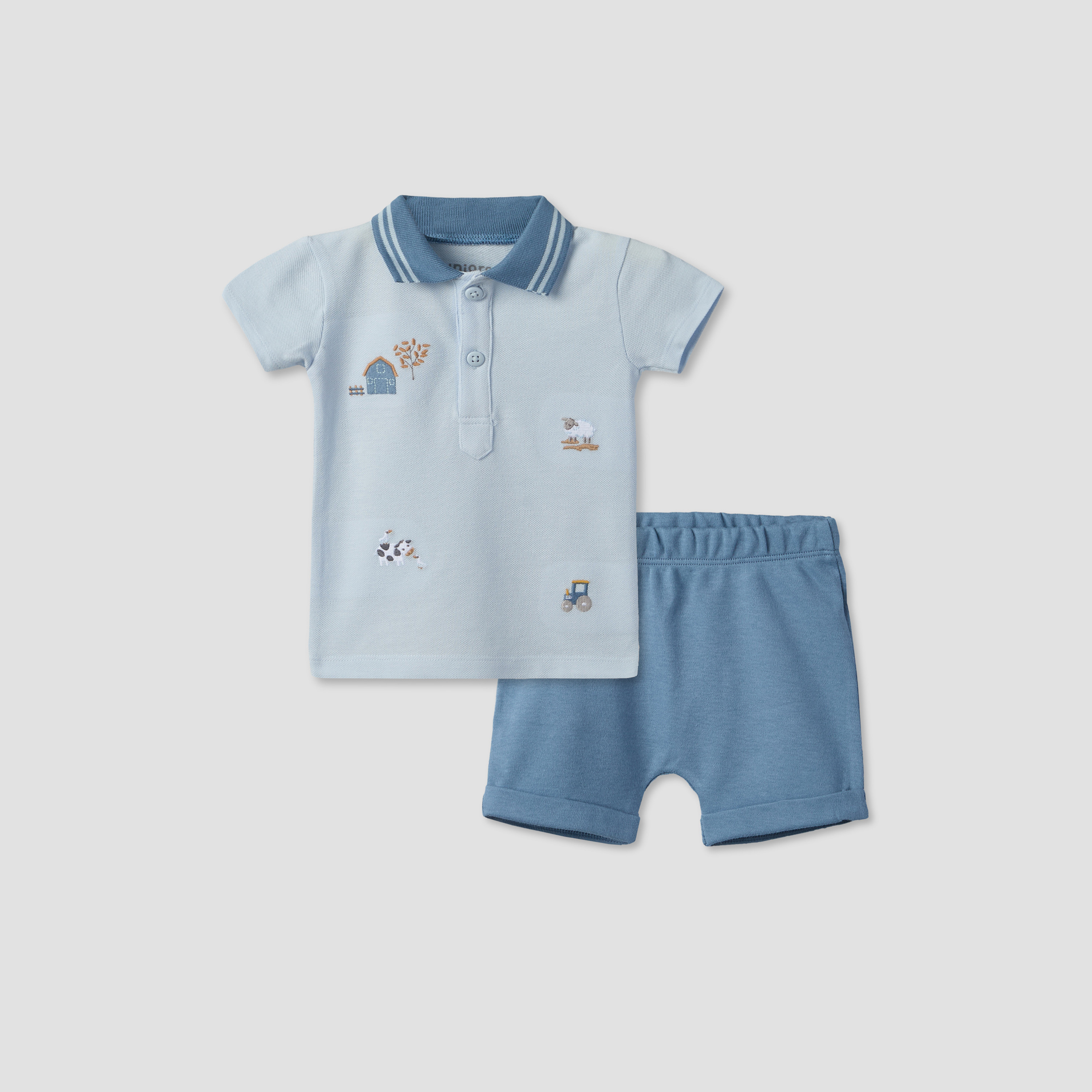 Juniors Collared Short Sleeves Polo T-shirt and Shorts Set with Embroidery-baby-boys-clothing-setsandcoords-image-1